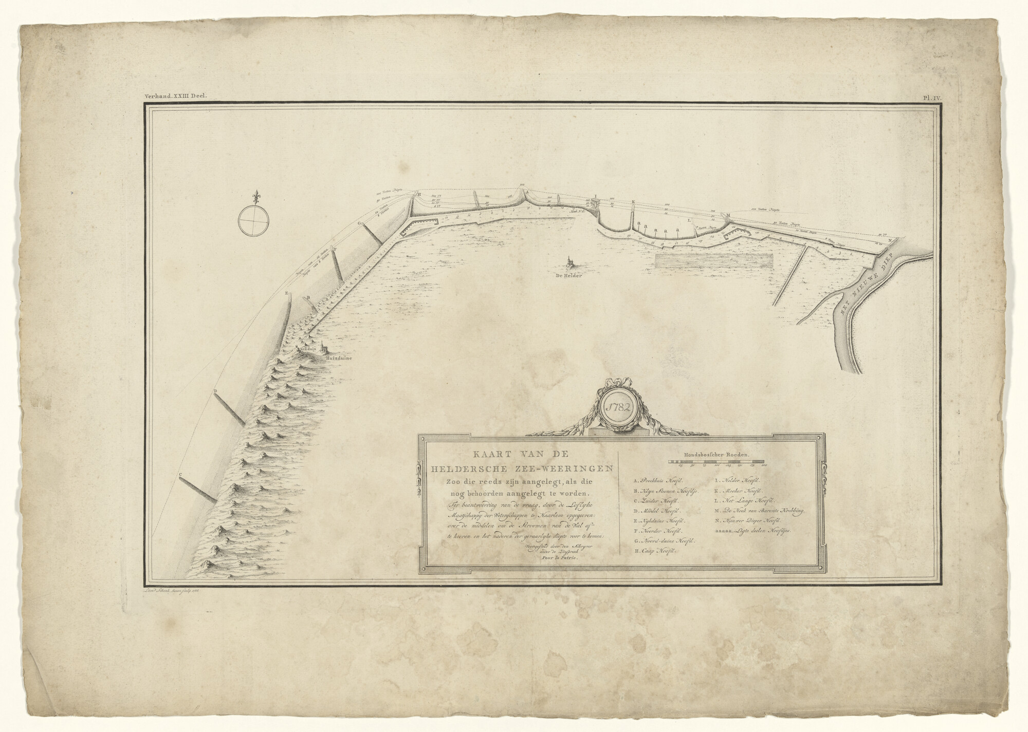 S.3380(13); Kaart met een volbracht deel en een voorstel voor de zeewering bij Den Helder uit 1782; landkaart