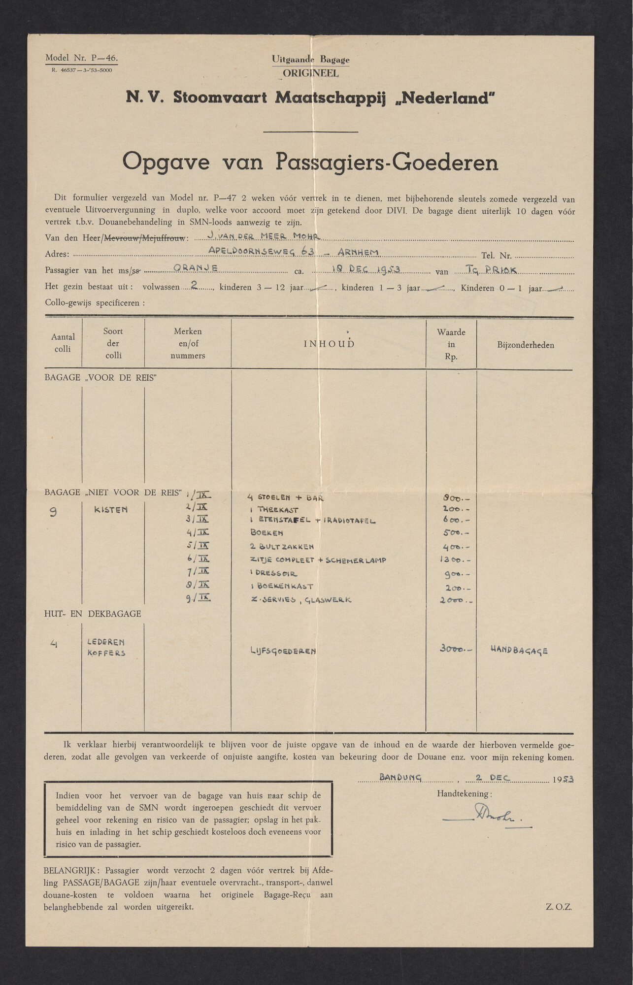 2019.0671; Fotoalbum van het echtpaar Jan van der Meer Mohr en Johanna van der Meer Mohr-van Ruler van hun reis op ms. Oranje van Tandjong Priok naar Amsterdam tussen 18 december 1953 en 7 januari 1954; fotoalbum