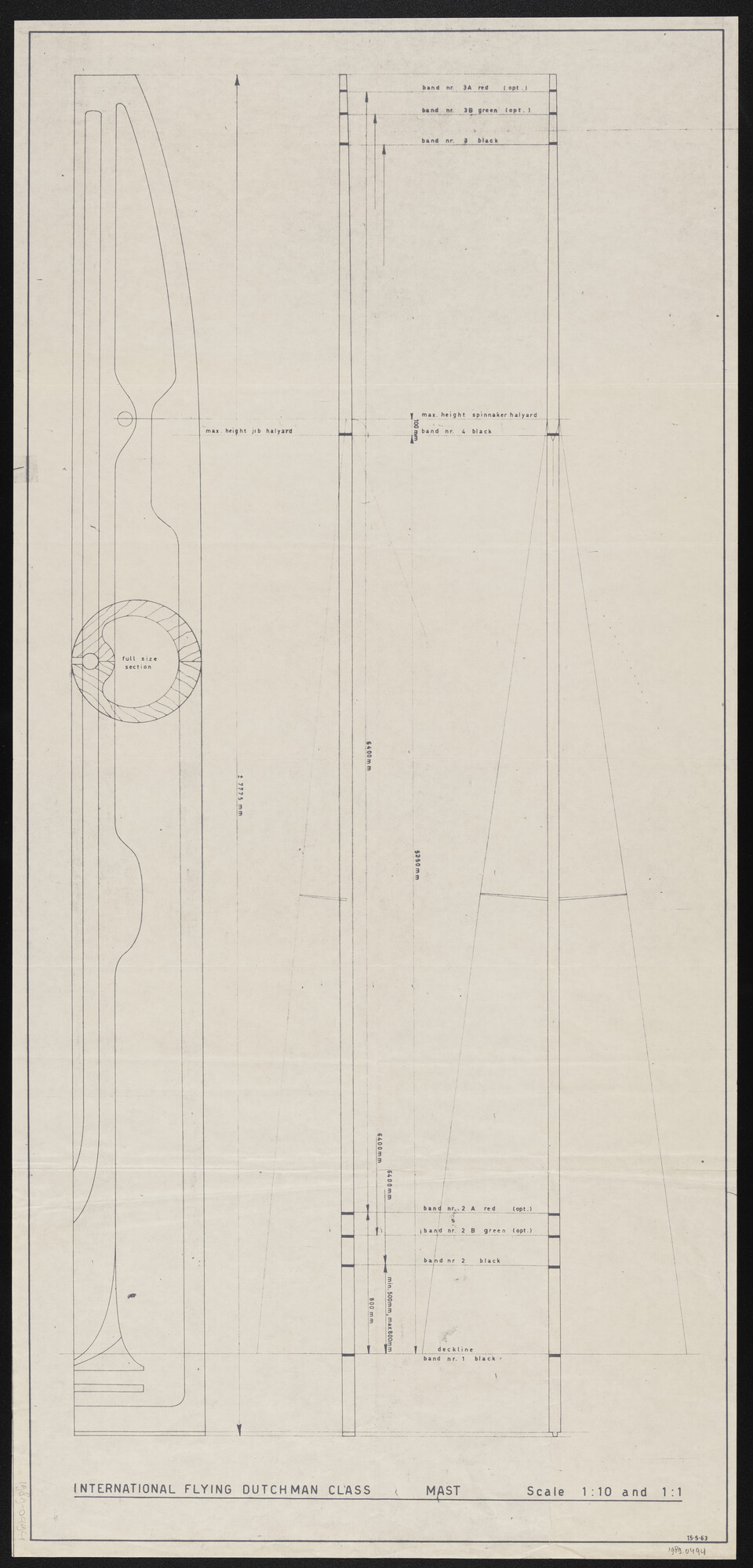 1989.0494; Mast International Flying Dutchman Class; technische tekening