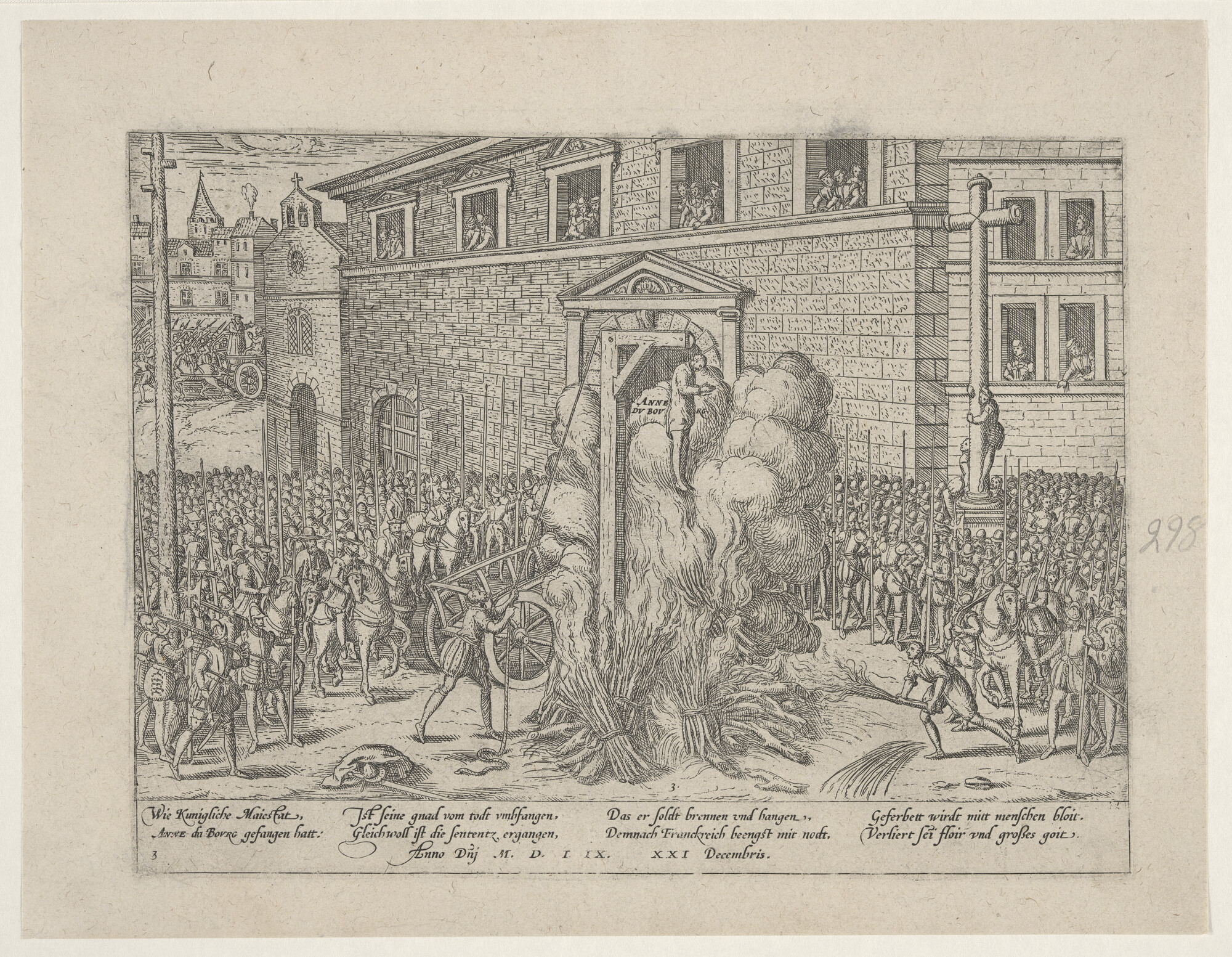 A.0145(027)020; Anne du Bourg verbrand, 21 december 1559; prent