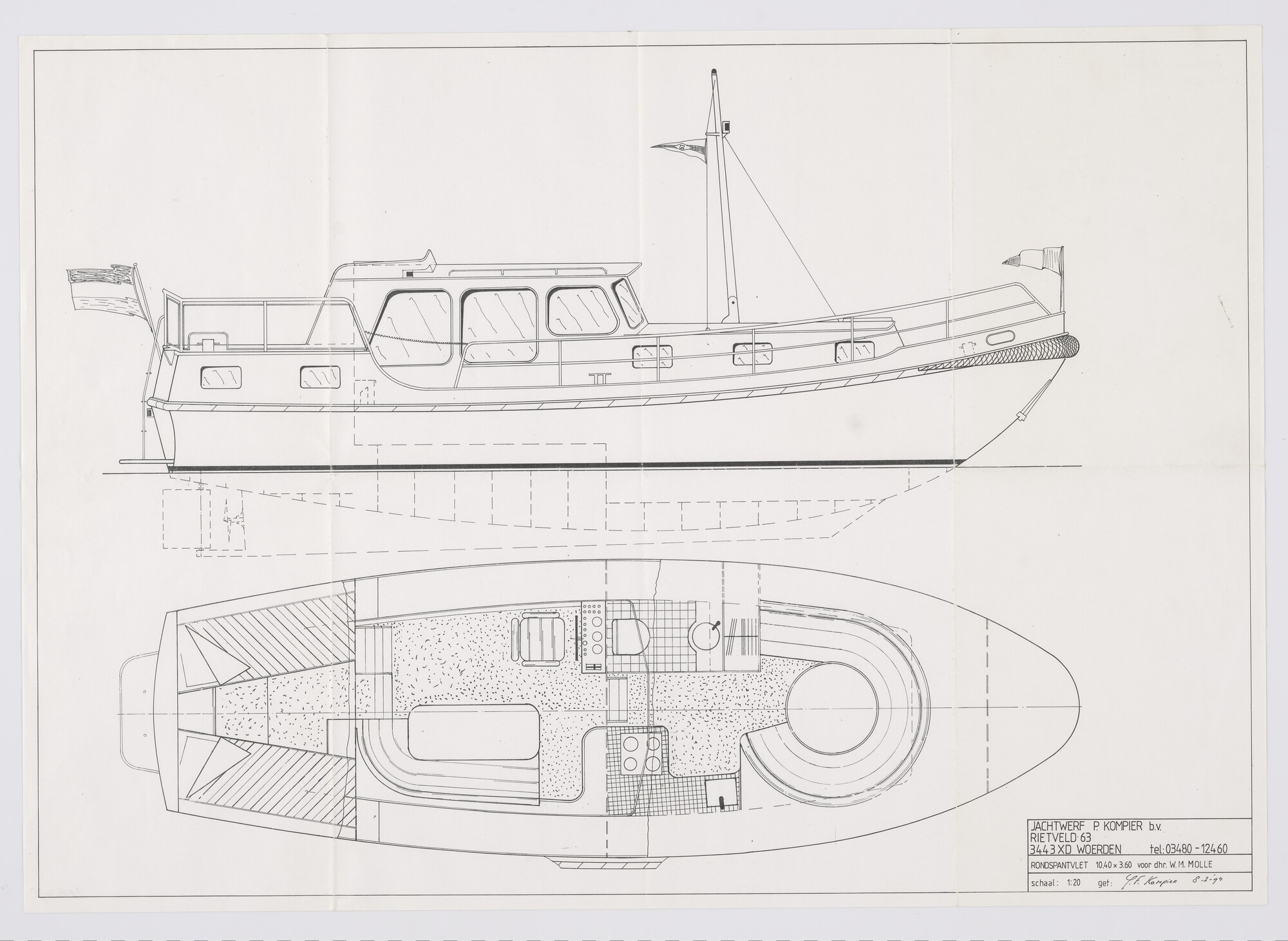 2010.1075; Rondspantvlet van 10.40 meter; technische tekening