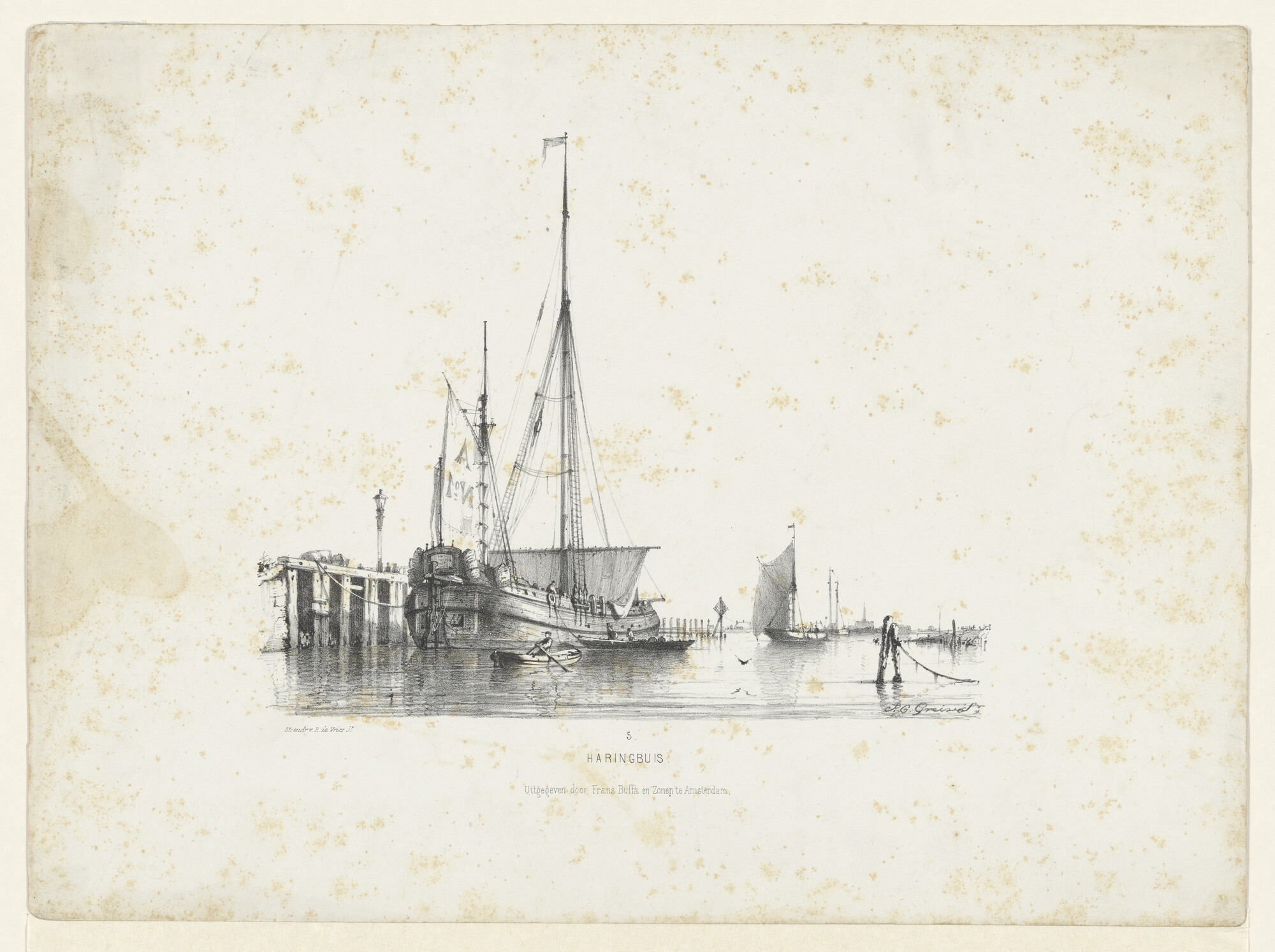 A.0149(0696); Een haringbuis aangemeerd; prent