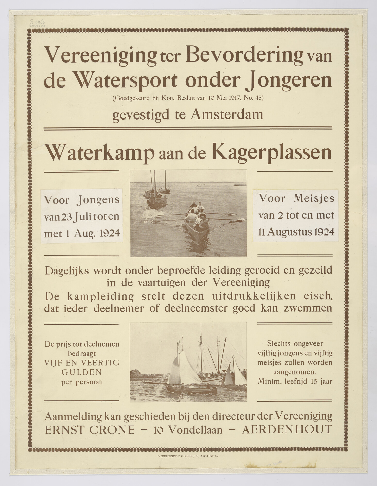 S.6560; Vereeniging ter Bevordering van de Watersport onder Jongeren, 1924; affiche