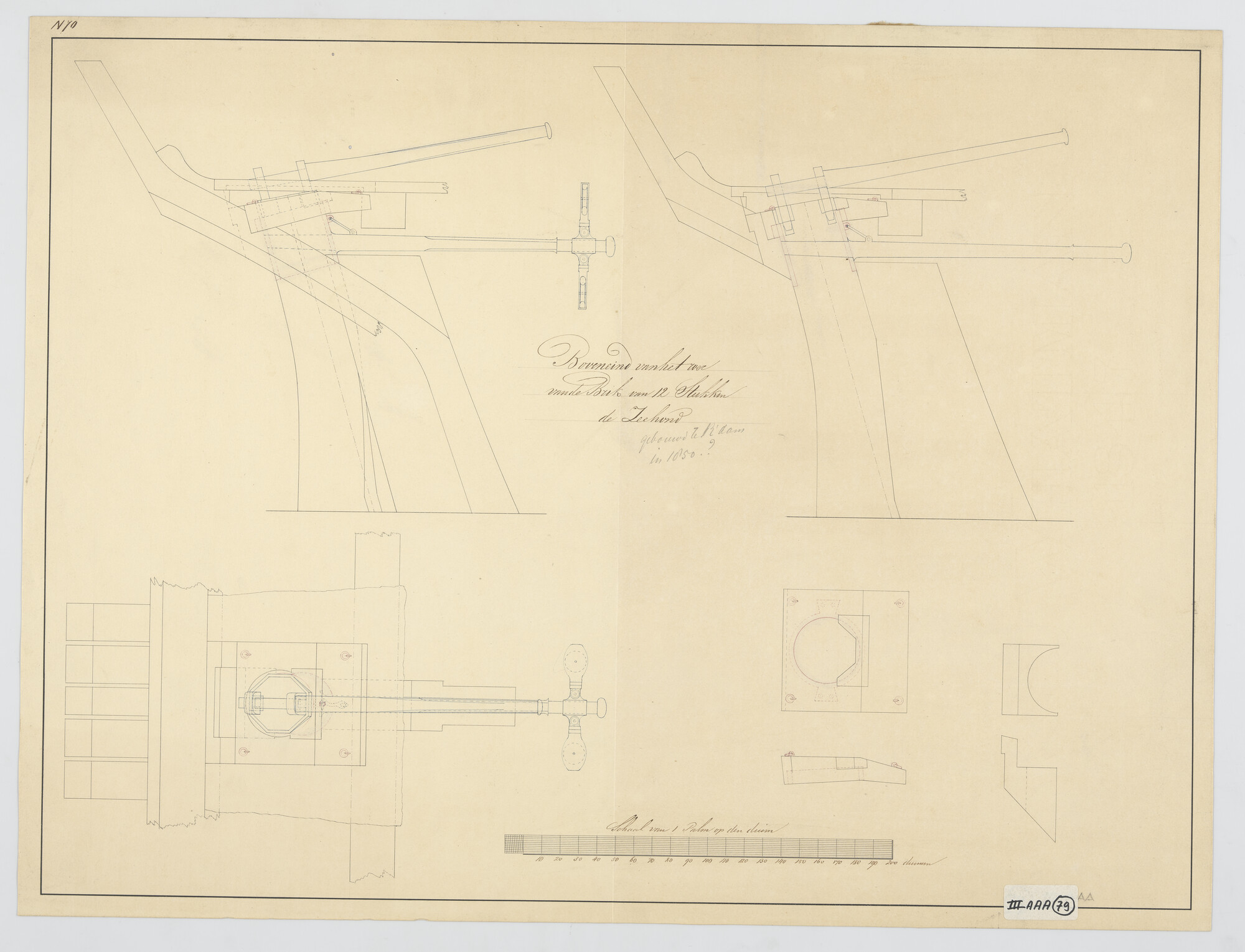 S.0600(01)071; Constructietekening roer van de brik Zr.Ms. 'Zeehond' van 12 stukken; technische tekening