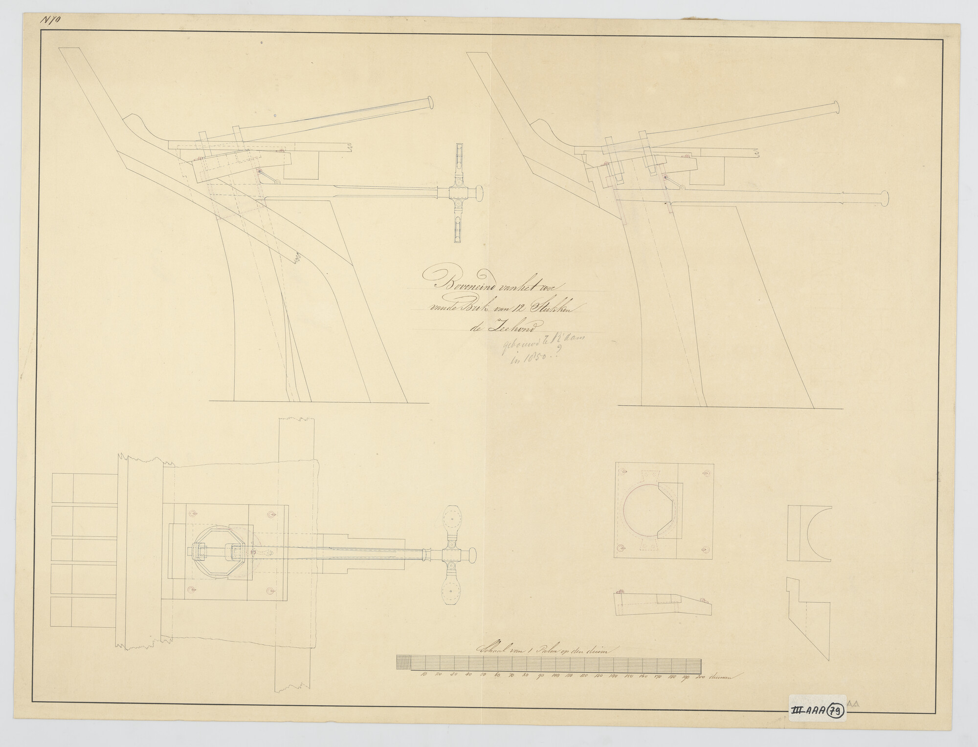 S.0600(01)071; Constructietekening roer van de brik Zr.Ms. 'Zeehond' van 12 stukken; technische tekening