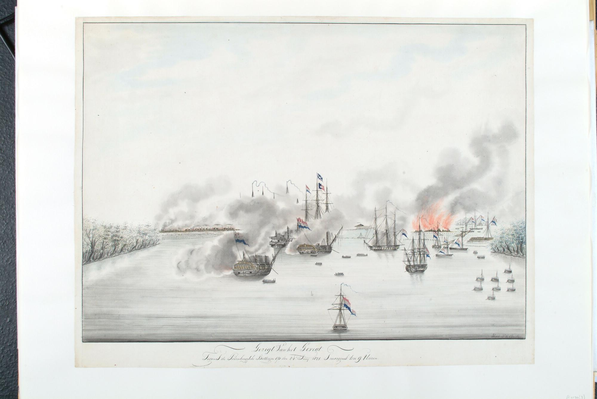 A.2170(03); De beschieting van Palembang., 1821; tekening