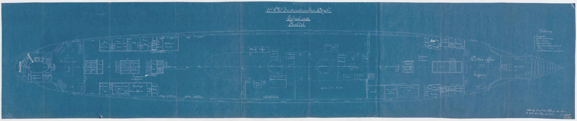 S.2175(0785); Het kuildek van het instructieschip voor de opleiding matrozen en KMR te [.]; technische tekening