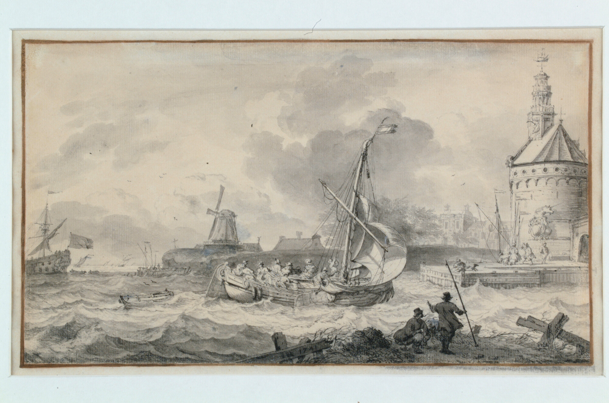 A.5340; Een hektjalk de haven van Hoorn inzeilend; tekening
