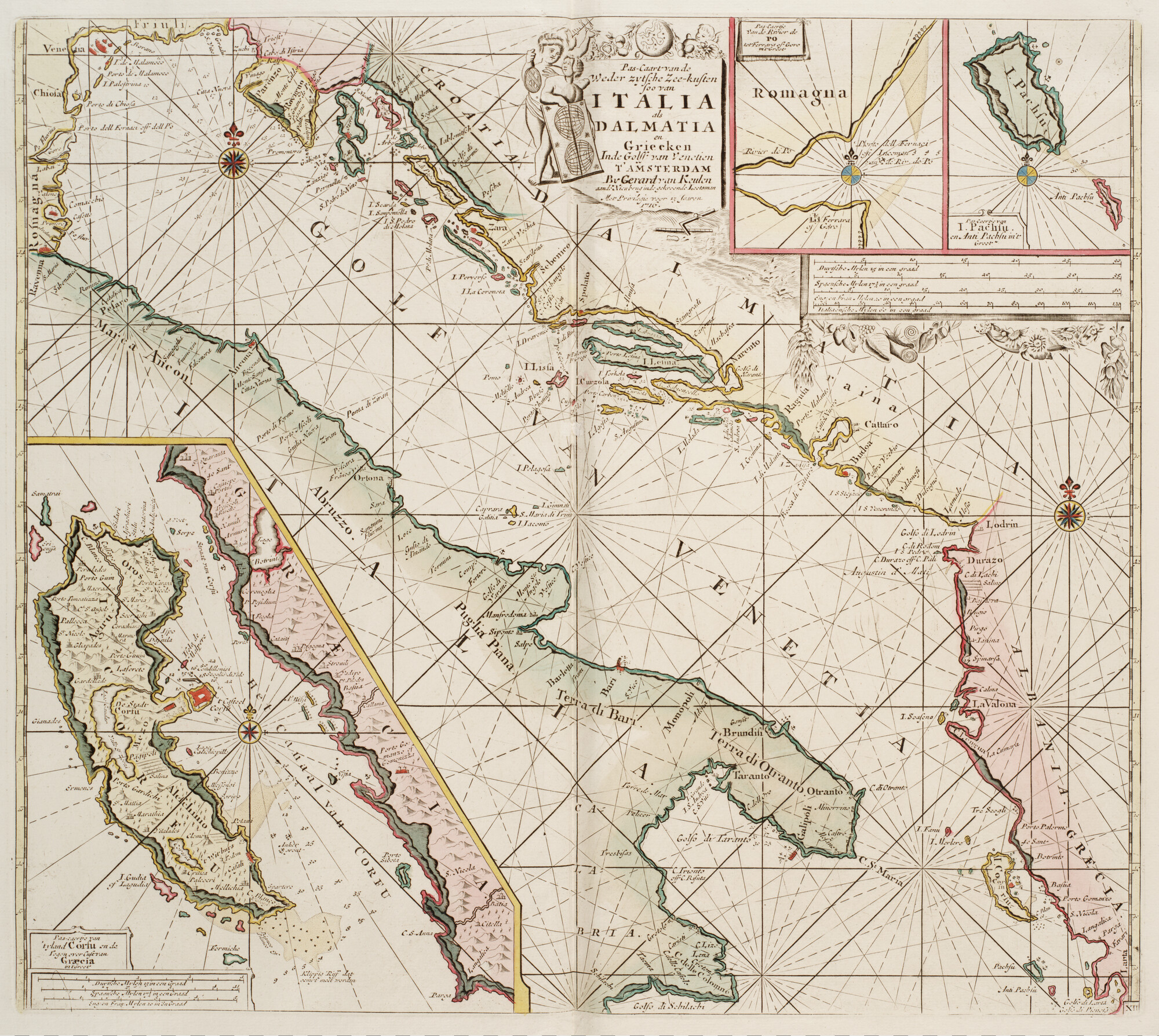 B.0032(109)3 [kaart 023]; Zeekaart van Adriatisch Zee met aangrenzende kusten, met drie inzetkaarten; zeekaart