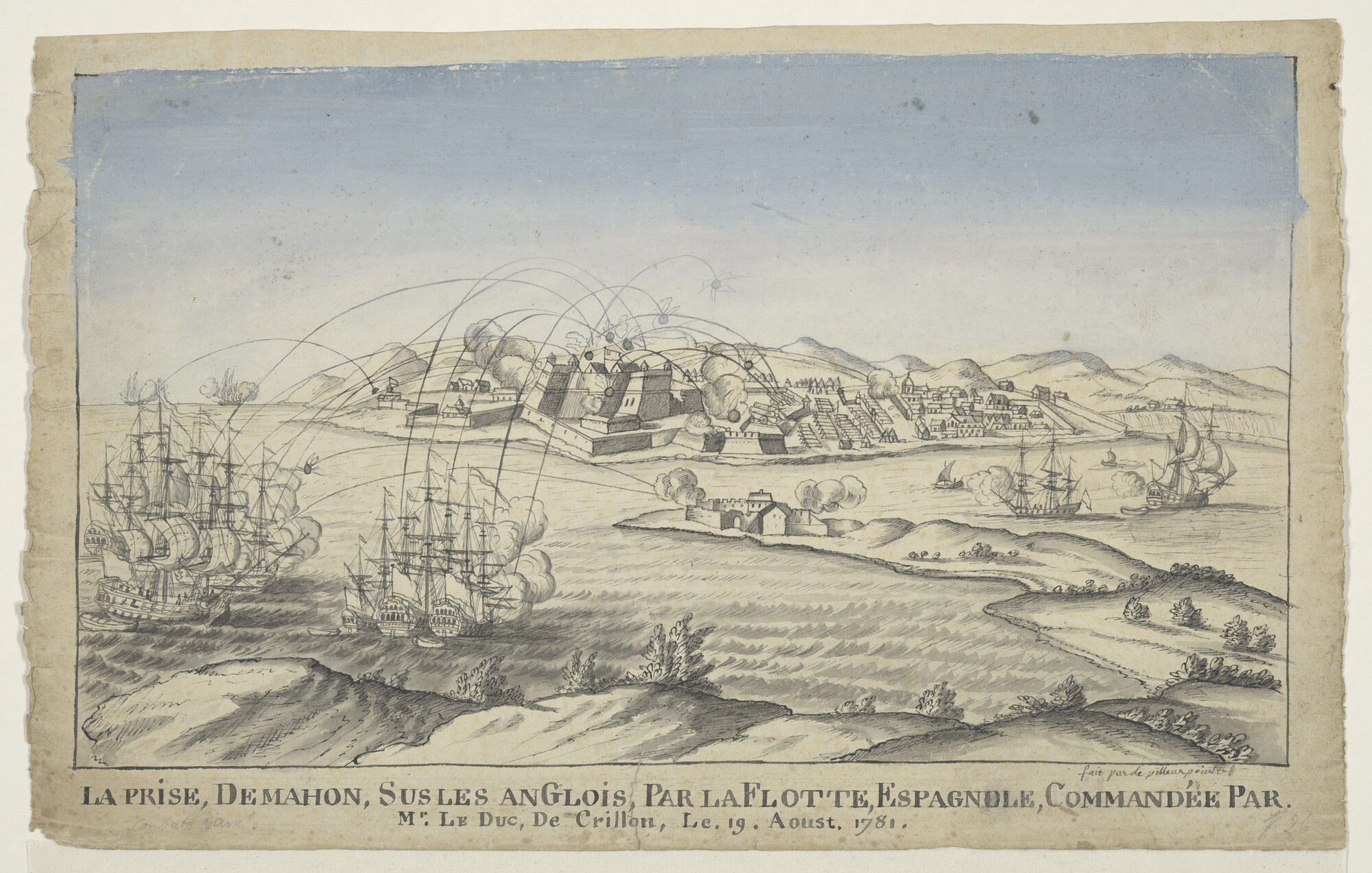 A.1367(05)50; Bombardement van Port Mahon door de Spaanse vloot, 19 augustus 1781; tekening