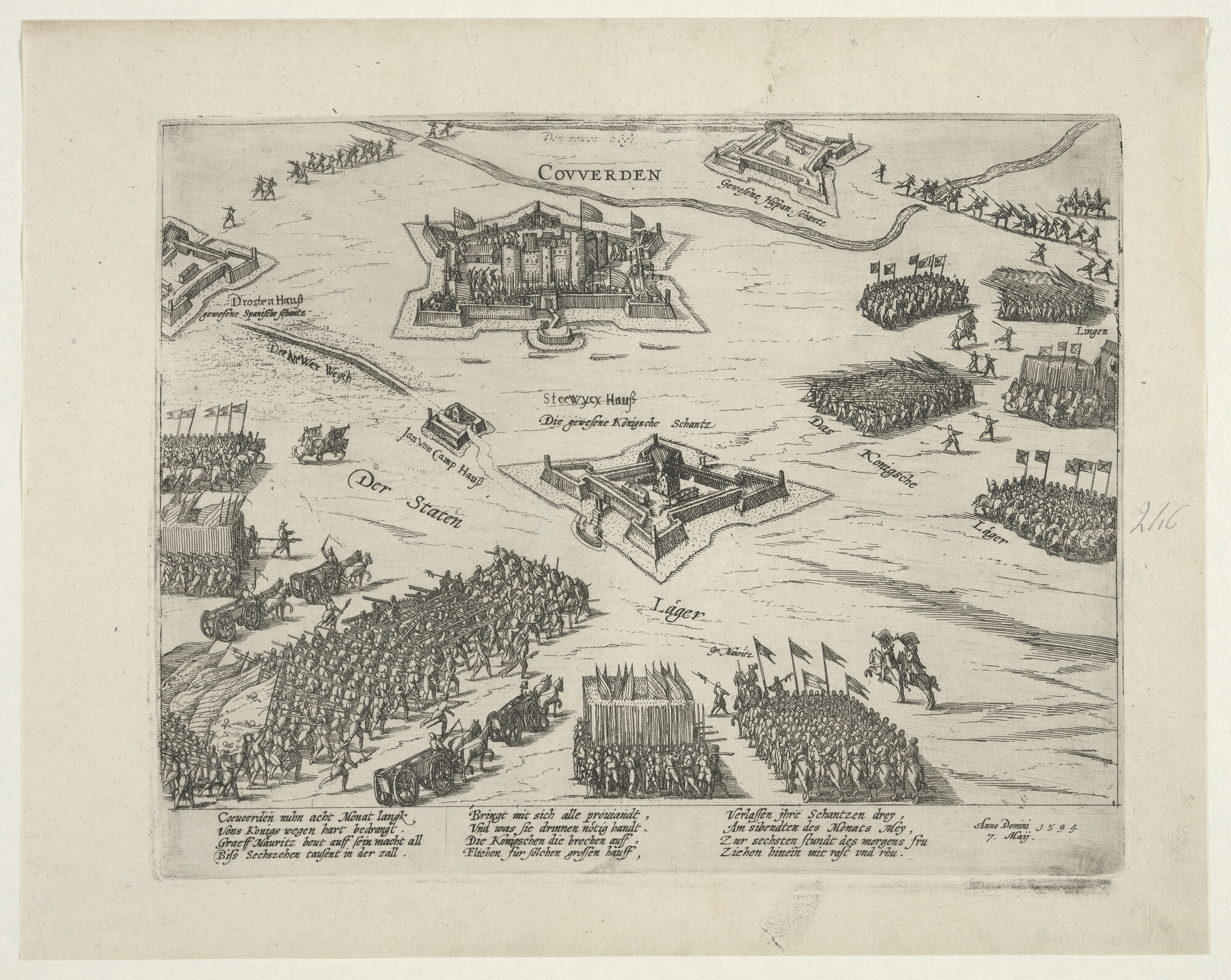 A.0145(027)308; Coevorden door Maurits ingenomen, 7 mei 1594; prent