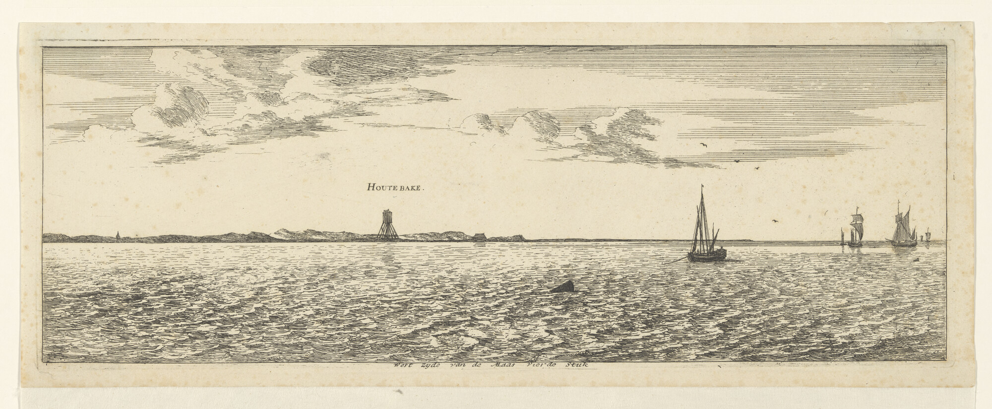 A.0149(0680); De westzijde van de Maas met uitzicht op het Houten Baken; prent