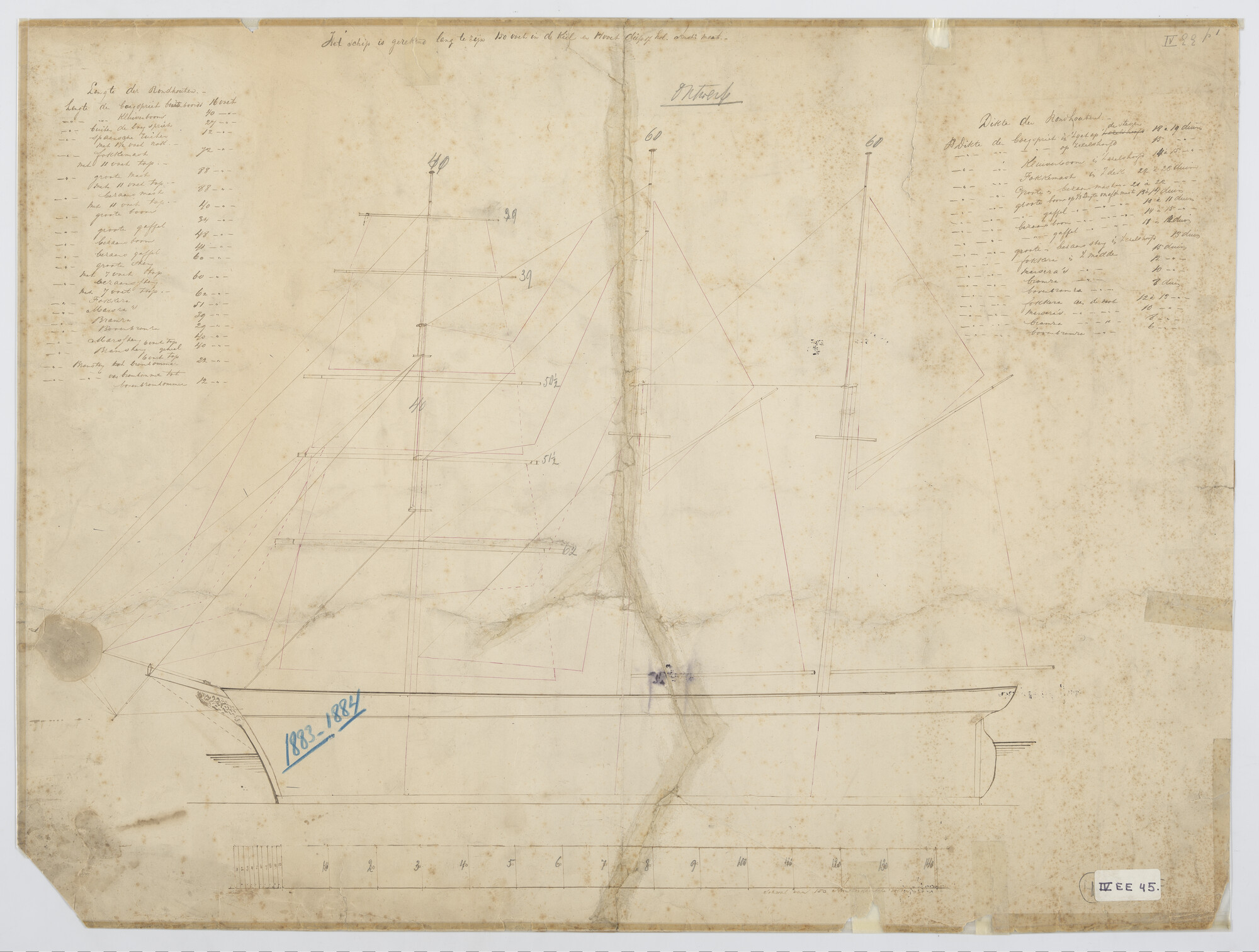 S.1156(05)0133; Spantenraam en waterlijnen van de ijsbreker 'Christiaan Brunings'; technische tekening
