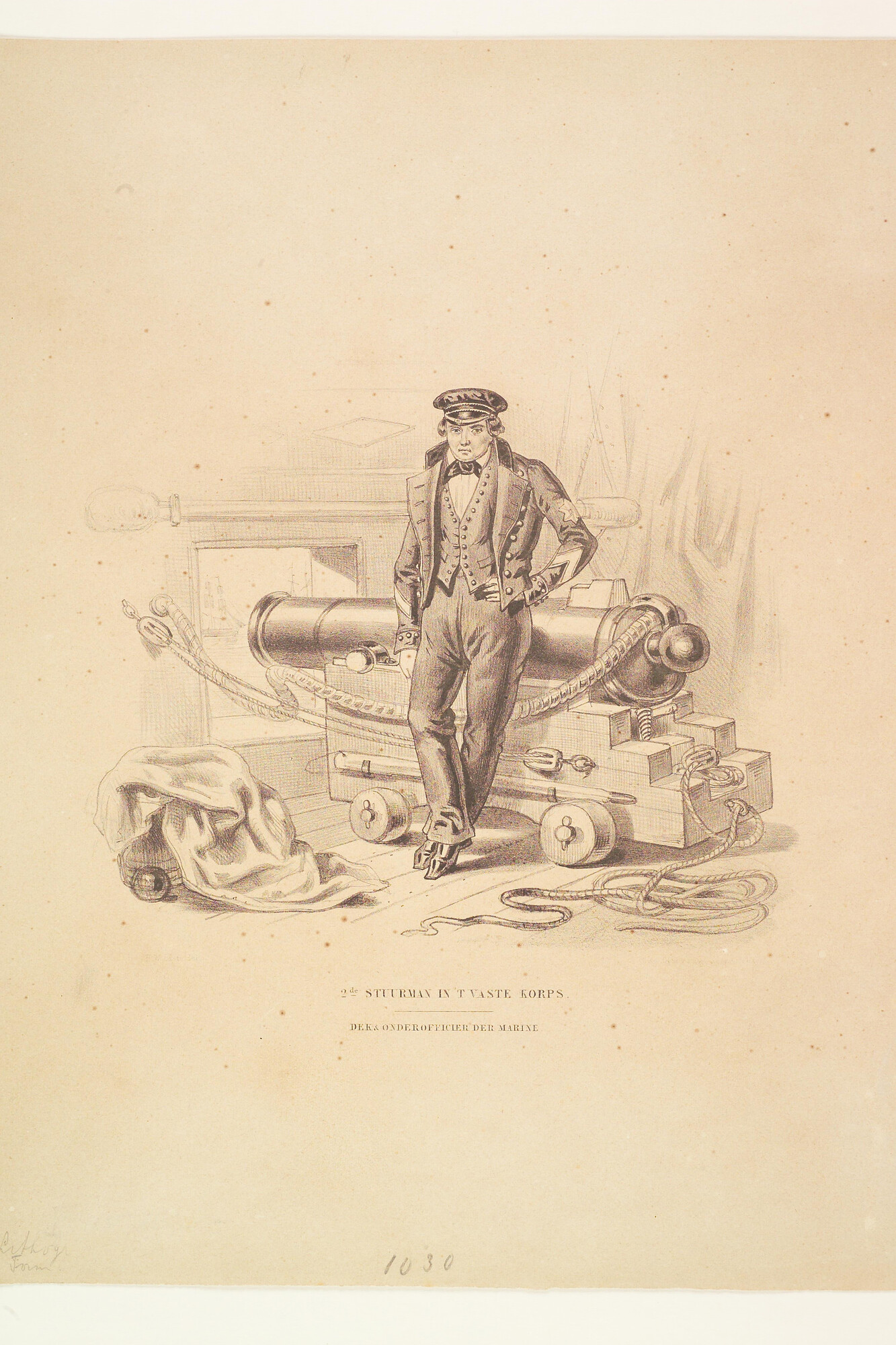 A.1080(02)a; Tweede Stuurman in het vaste korps van de marine; prent