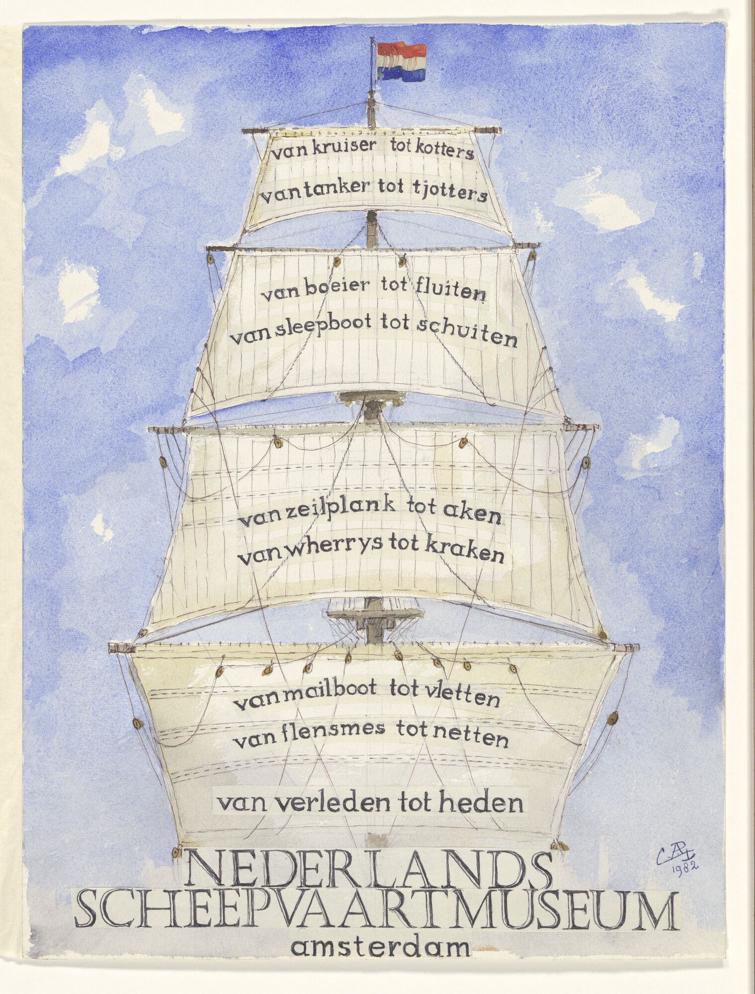 1996.1537; Ontwerp voor een affiche van het Nederlands Scheepvaartmuseum; tekening