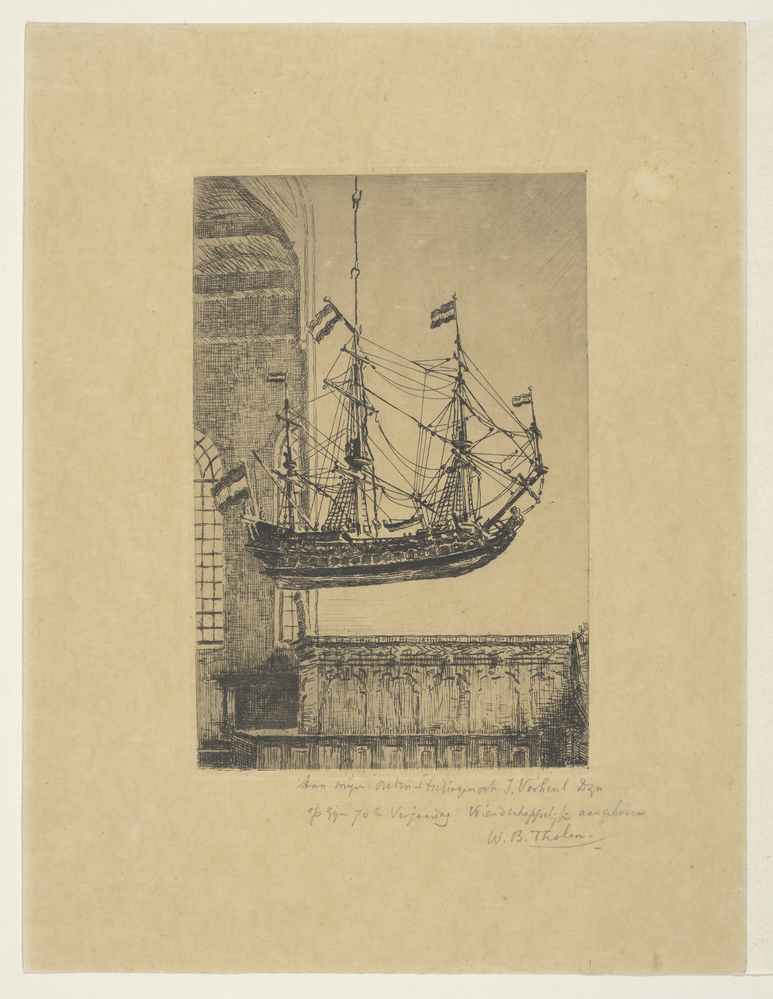 A.2597; Afbeelding van een kerkschip uit de zeventiende eeuw; prent