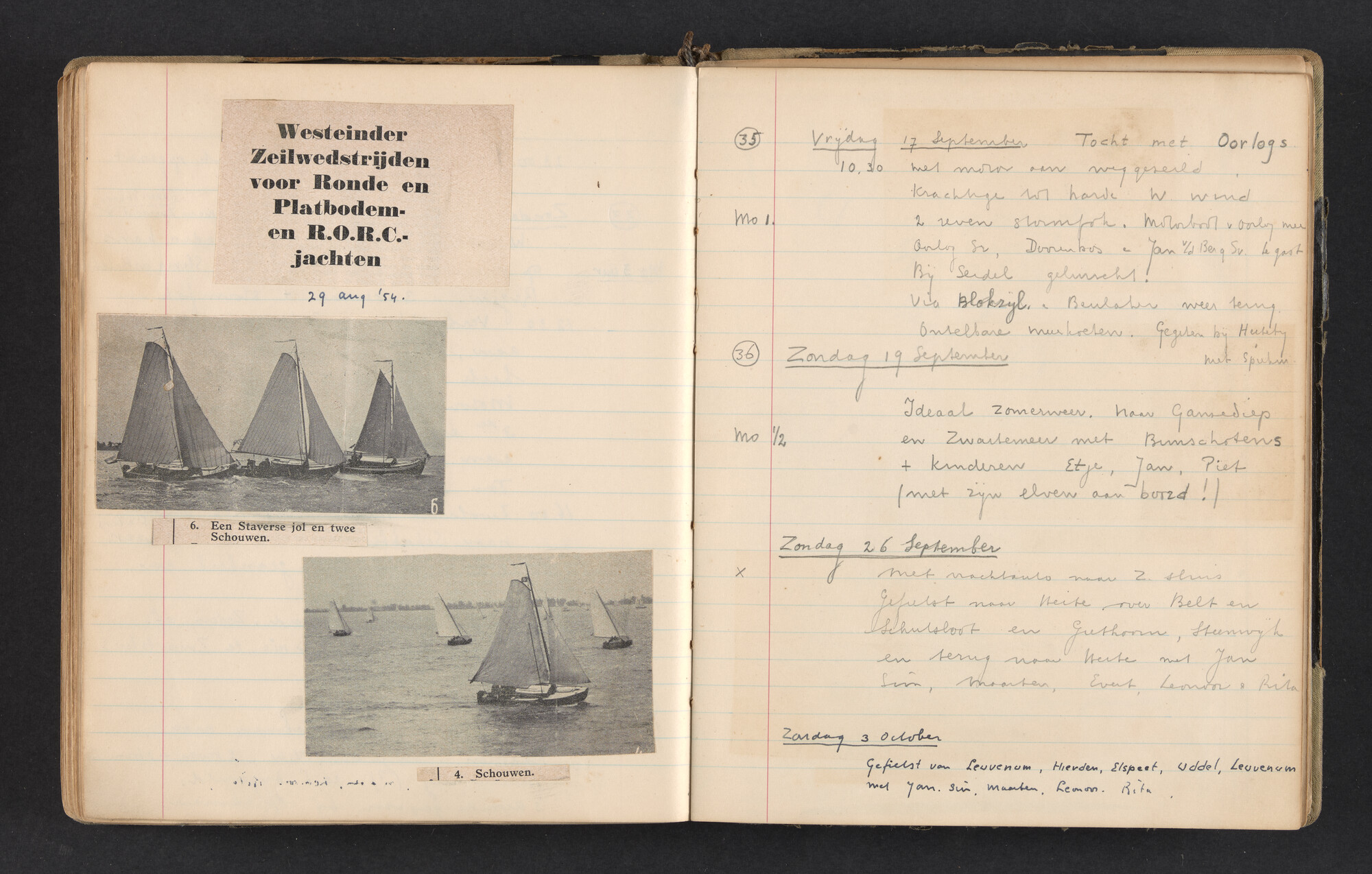 2017.0791; Logboek c.q. fotoalbum van reizen met zeeschouw Grutto in Nederland, 1952-1954; logboek