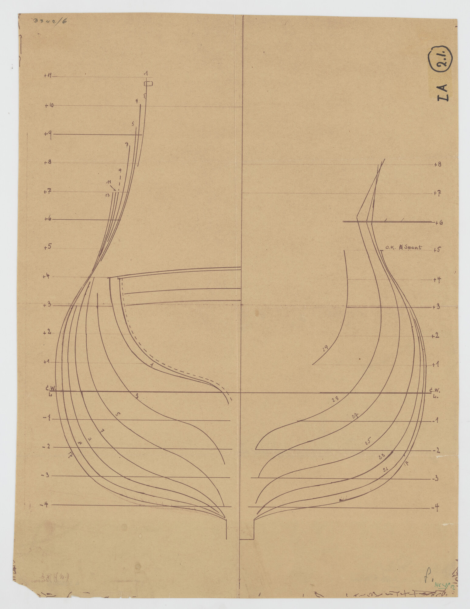 A.5335(04); Spantenraam van het linieschip 'Wappen von Hamburg'; technische tekening