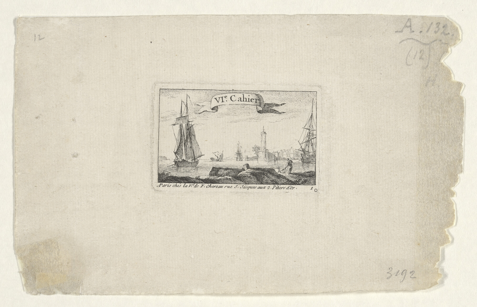 A.0132(02)12-01; Titelblad van de serie 'Diverses manoeuvres des V.aux', Cahier VI, nummer 1; prent