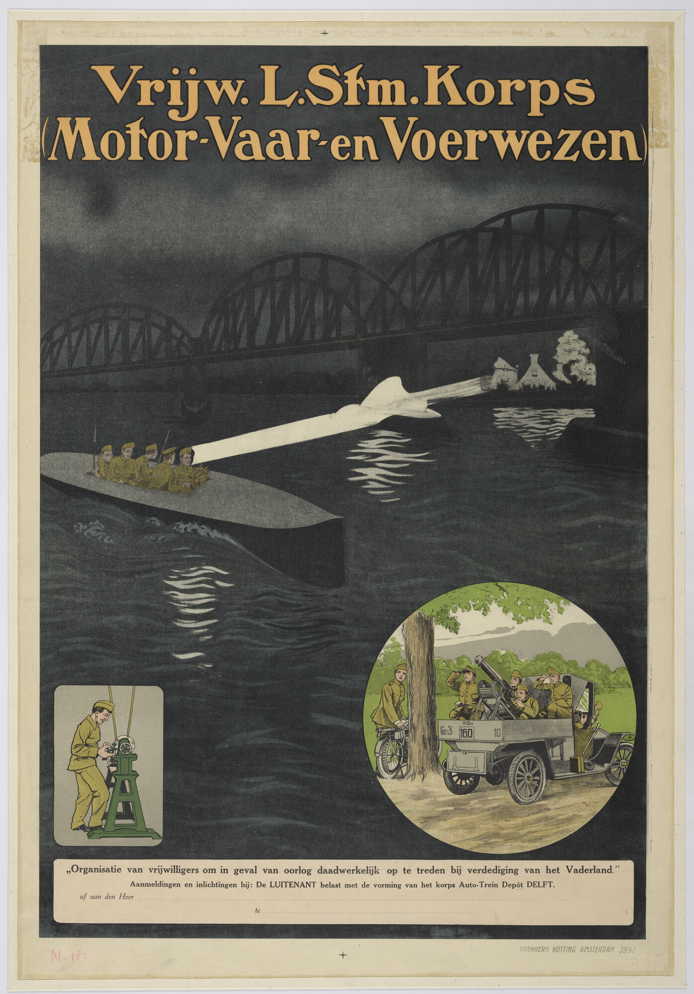 S.6762(10); Wervingsactie voor het Vrijwillige Landstormkorps Motor-, Vaar- en Voerwezen; affiche