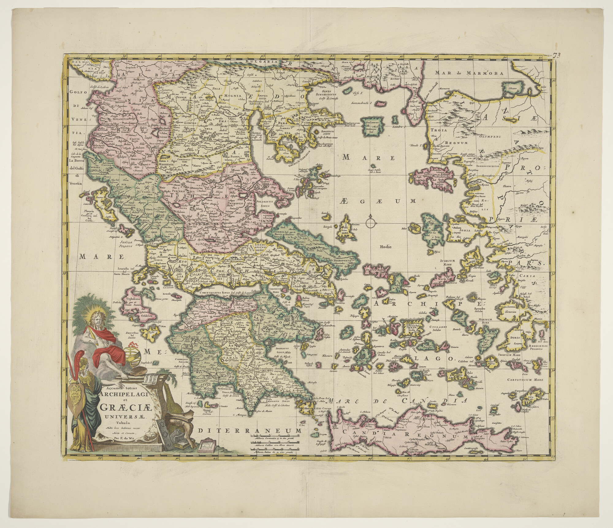 A.3845(01)042; Met de hand gekleurde kaart van de Griekse Archipel; landkaart