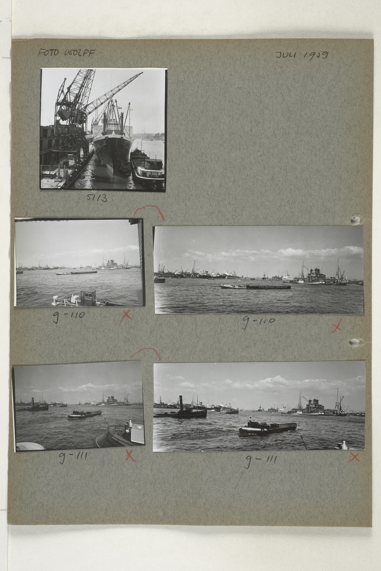 1998.2183; Omslag (voorheen ordner) met een grote hoeveelheid proef foto's van de haven en de stad van Amsterdam; omslag