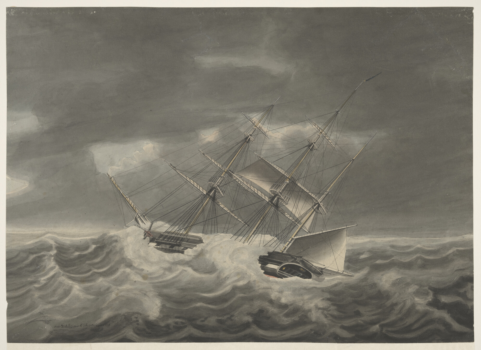 A.0294(02); Het barkschip 'Theodora en Sara'; tekening