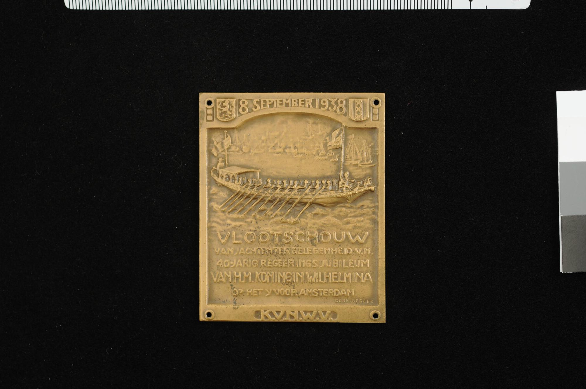 S.1672(02); Plaquette op het 40-jarig regeringsjubileum van koningin Wilhelmina, 1938; plaquette