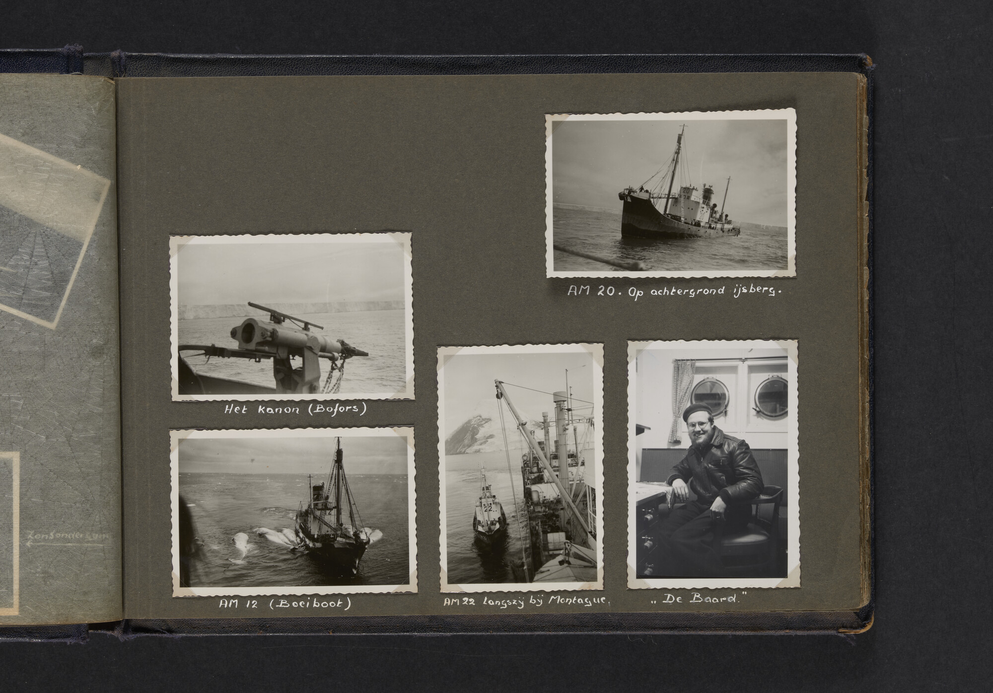 2021.0009; Fotoalbum van Joost Ossewaarde, 4e radiotelegrafist op walvismoederschip Willem Barendsz (II) en walvisjagers, met foto's van vangstseizoenen 1955-1956 en 1956-1957.; fotoalbum