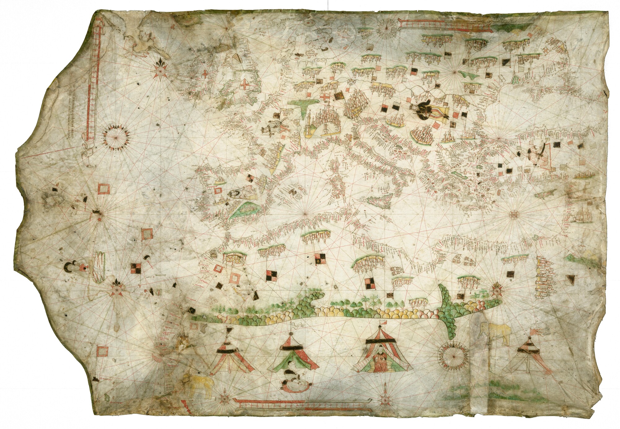 A.0145(065); Zeekaart of portolaan van de Middellandse Zee, door Vesconte de Maggiolo; perkamentkaart