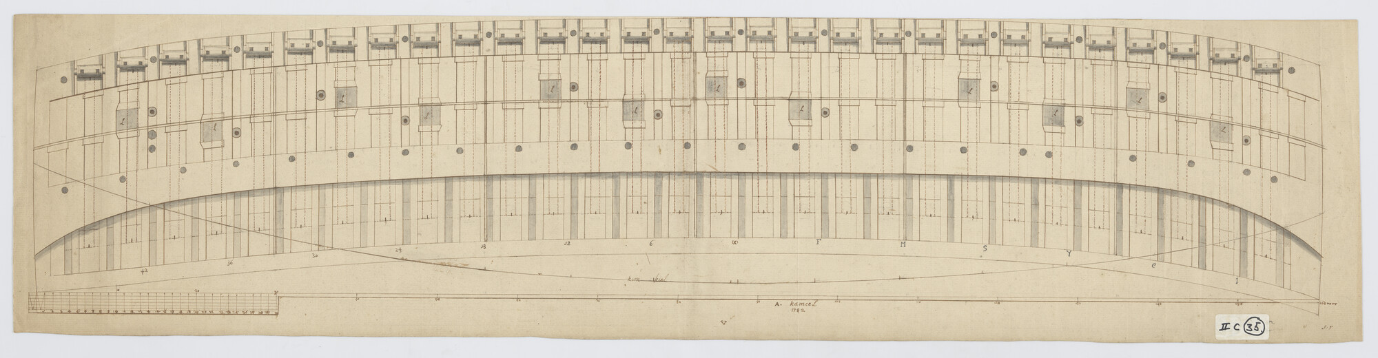 A.0149(0926); Constructie tekening van een scheepskameel; technische tekening