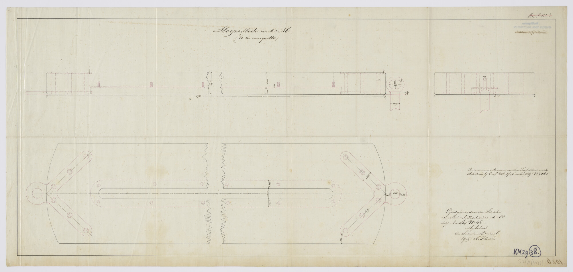 S.2175(4477); Sloepsslede tot kanon 5 cm; technische tekening