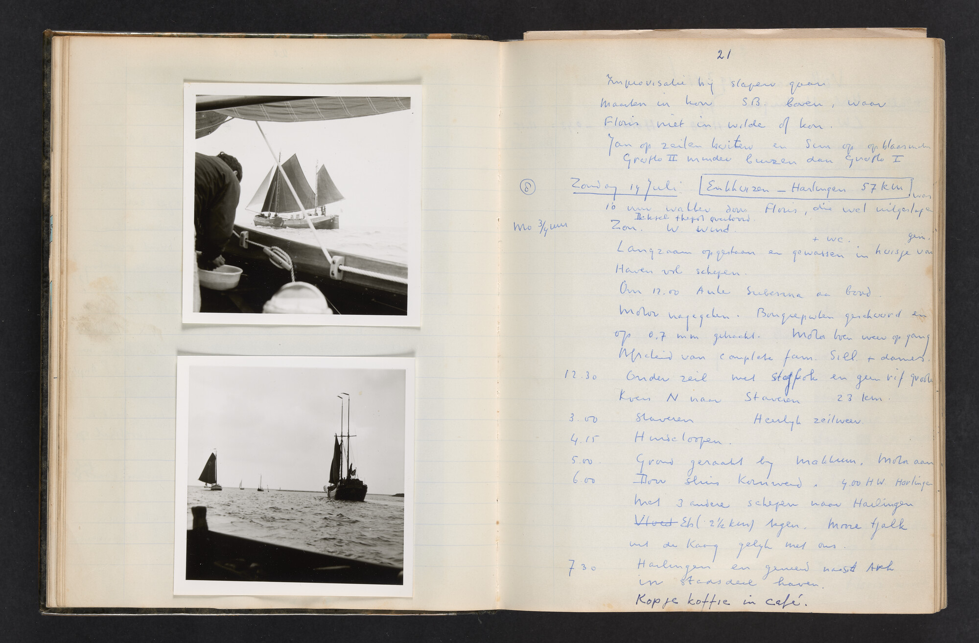 2017.0802; Logboek c.q. fotoalbum van reizen met zeeschouw Grutto (II) in Nederland, Duitsland en Denemarken, 1973-1974; logboek