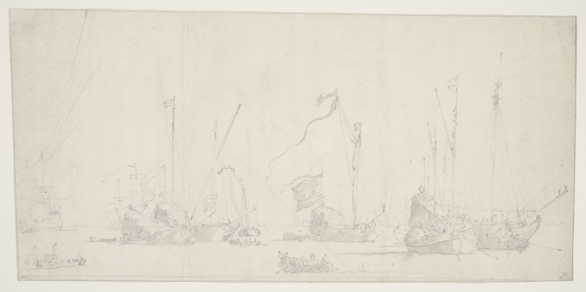 A.0149(0164); Vier Nederlandse jachten op een rede; tekening