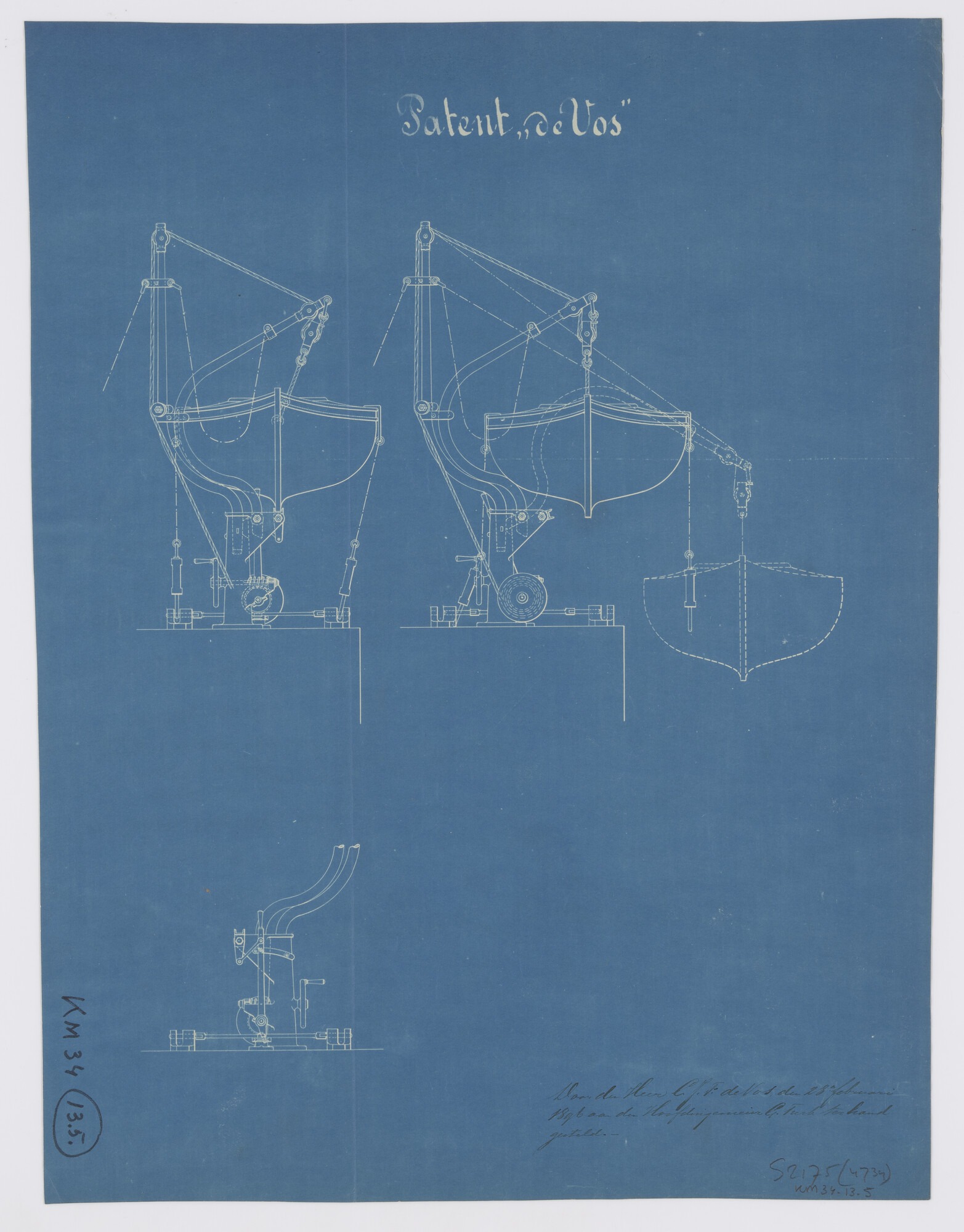 S.2175(4734); Sloephijsinrichting patent "De Vos"; technische tekening