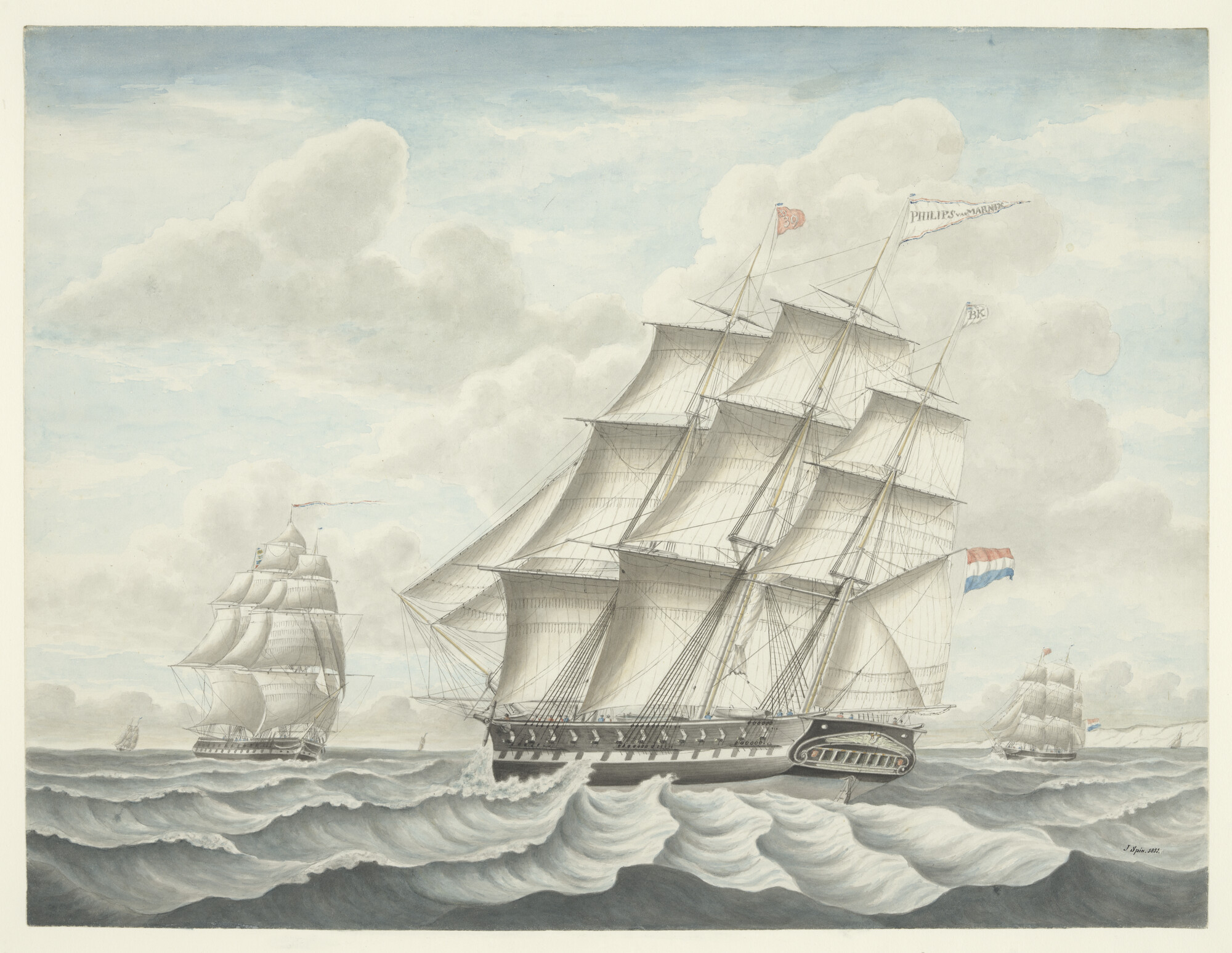 A.0149(0375); Het fregatschip Philips van Marnix; tekening