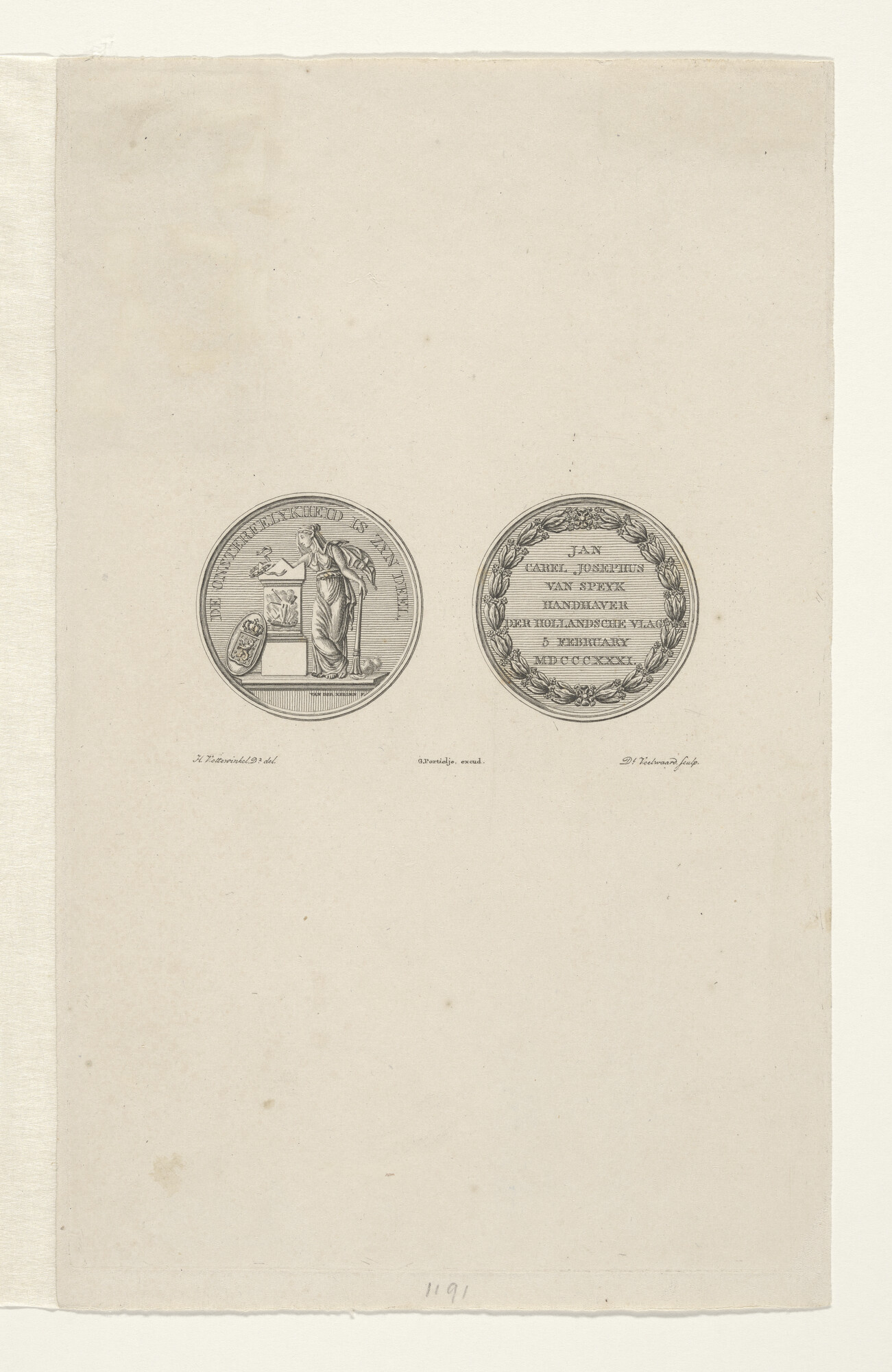 A.0482(03)26; Ontwerp voor een gedenkpenning op de dood van J.C. van Speyk; prent