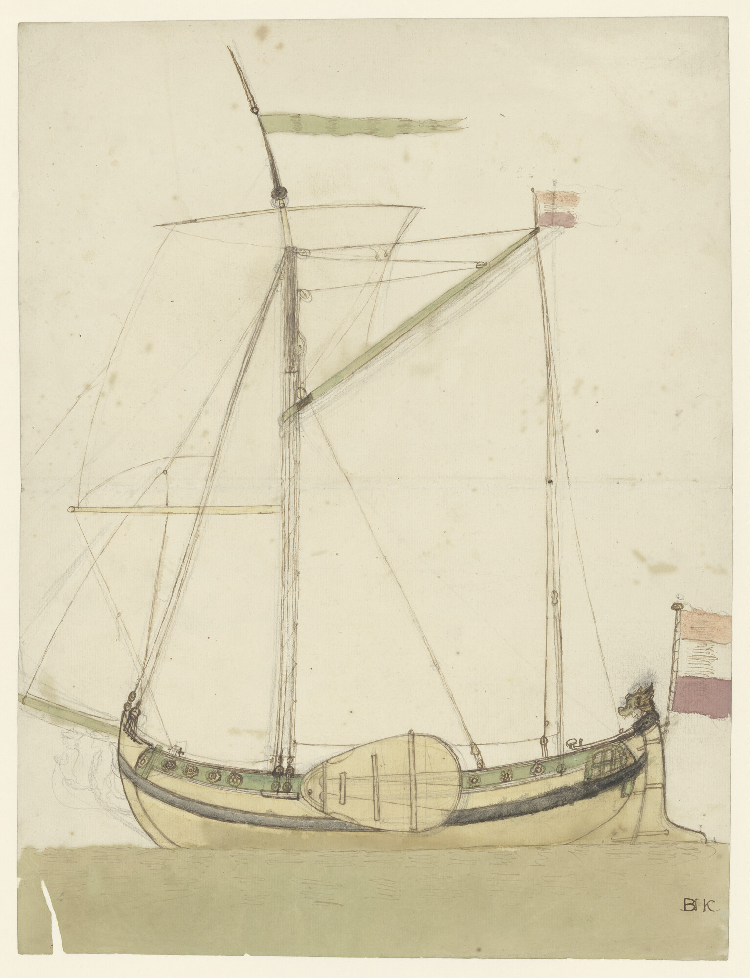S.4317(39)b5; Een kopjacht; tekening