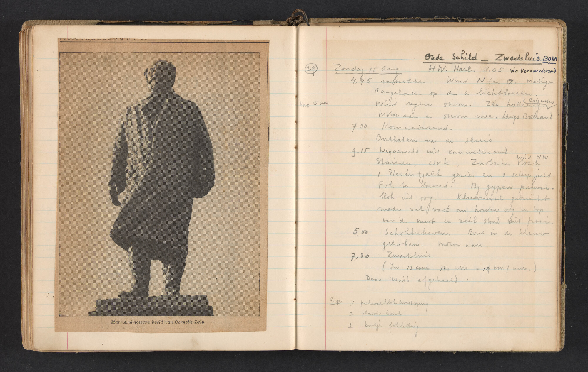 2017.0791; Logboek c.q. fotoalbum van reizen met zeeschouw Grutto in Nederland, 1952-1954; logboek