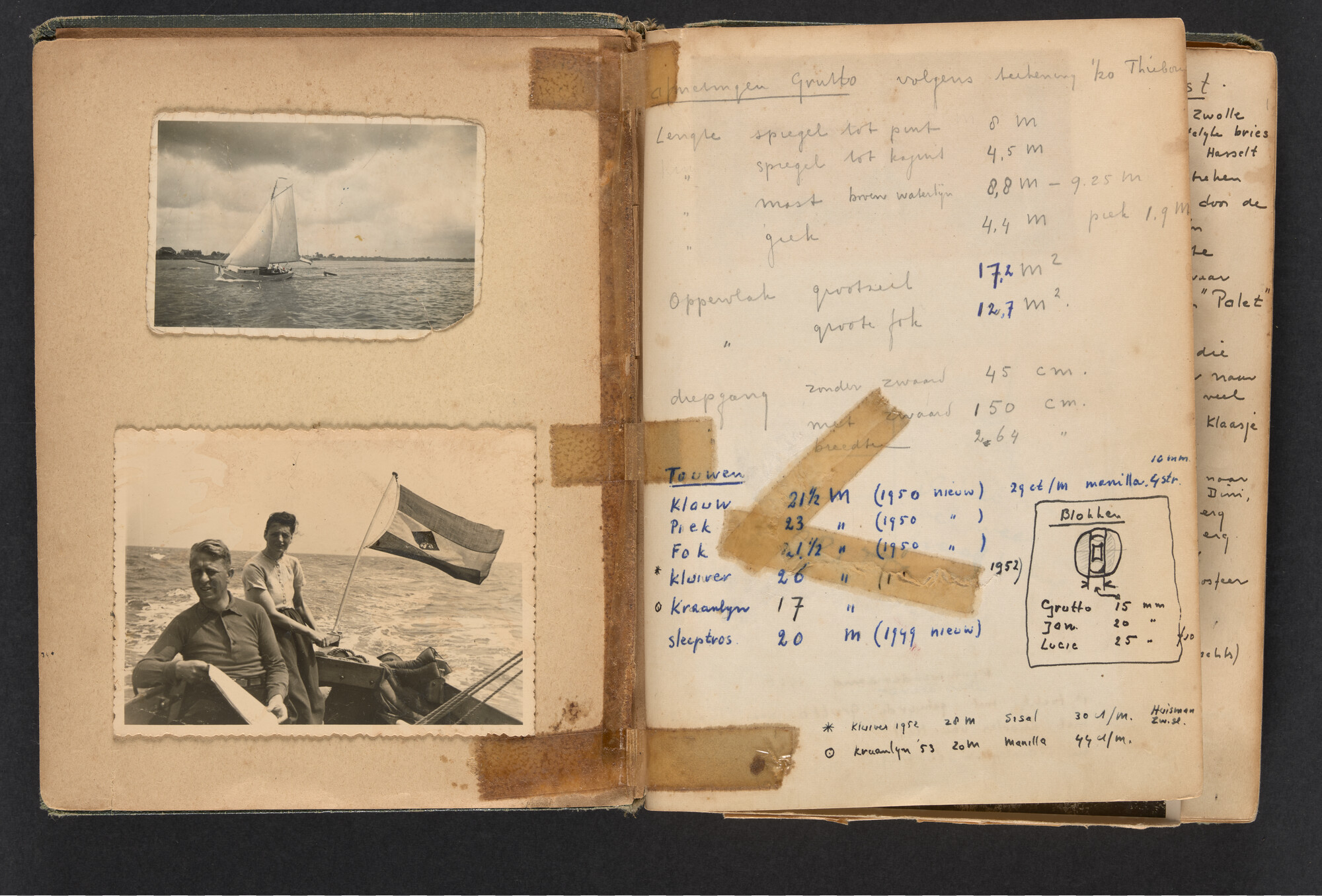 2017.0790; Logboek c.q. fotoalbum van reizen met zeeschouw Grutto in Nederland, 1949-1951; logboek