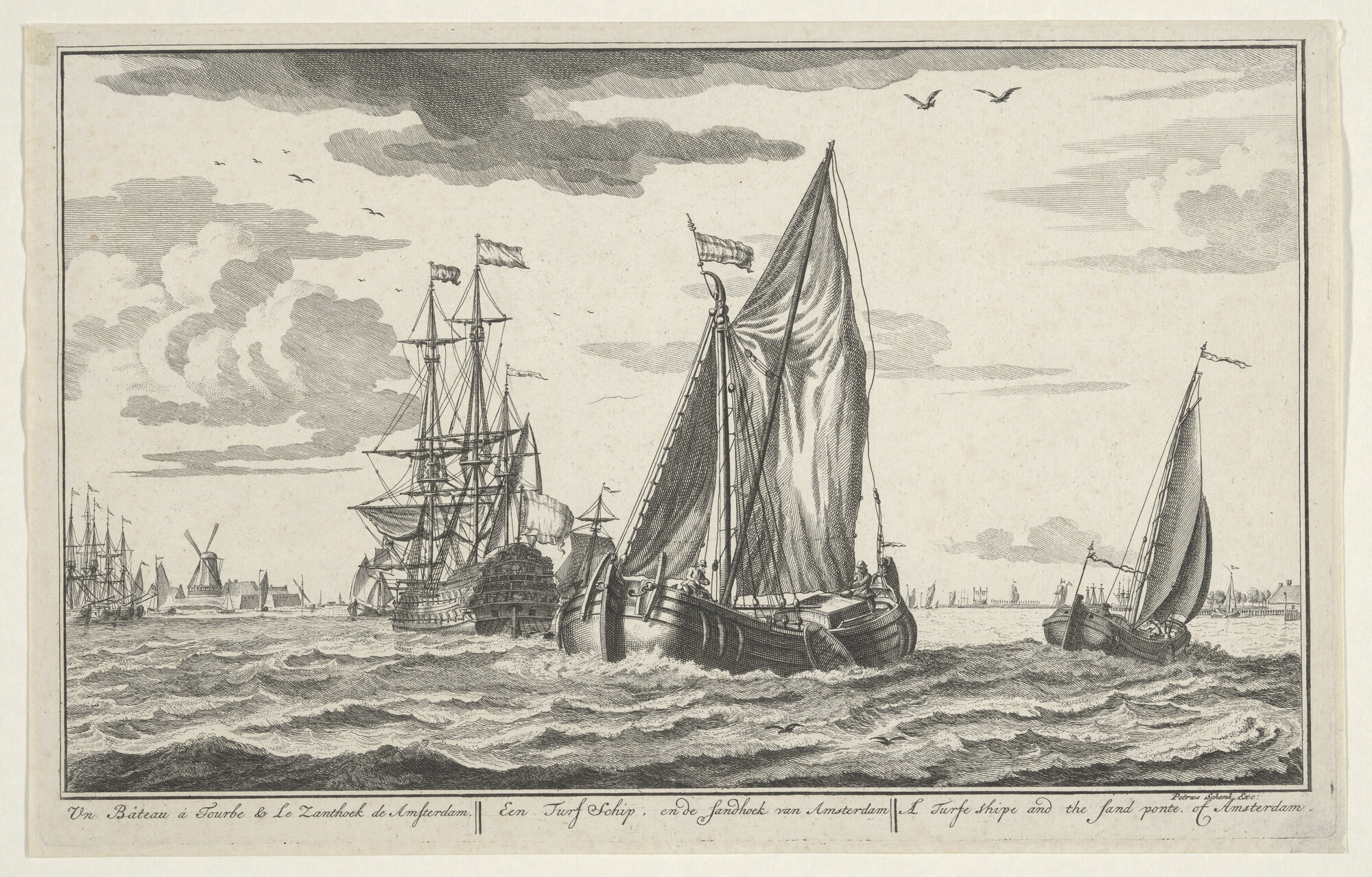 A.0149(0241); Prent uit de serie 'Zee, Land en Stroomlust': een turfschip varend ter hoogte; prent
