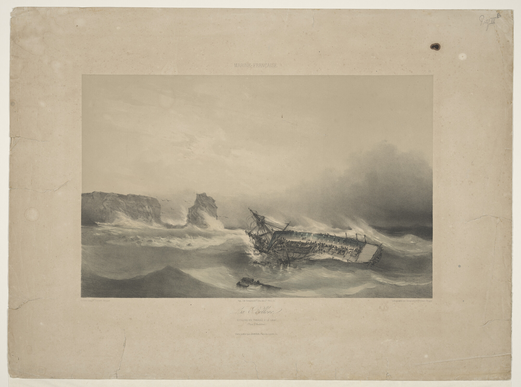 S.2284(18); Stranding van het Franse driemastschip 'La Bellone'; prent
