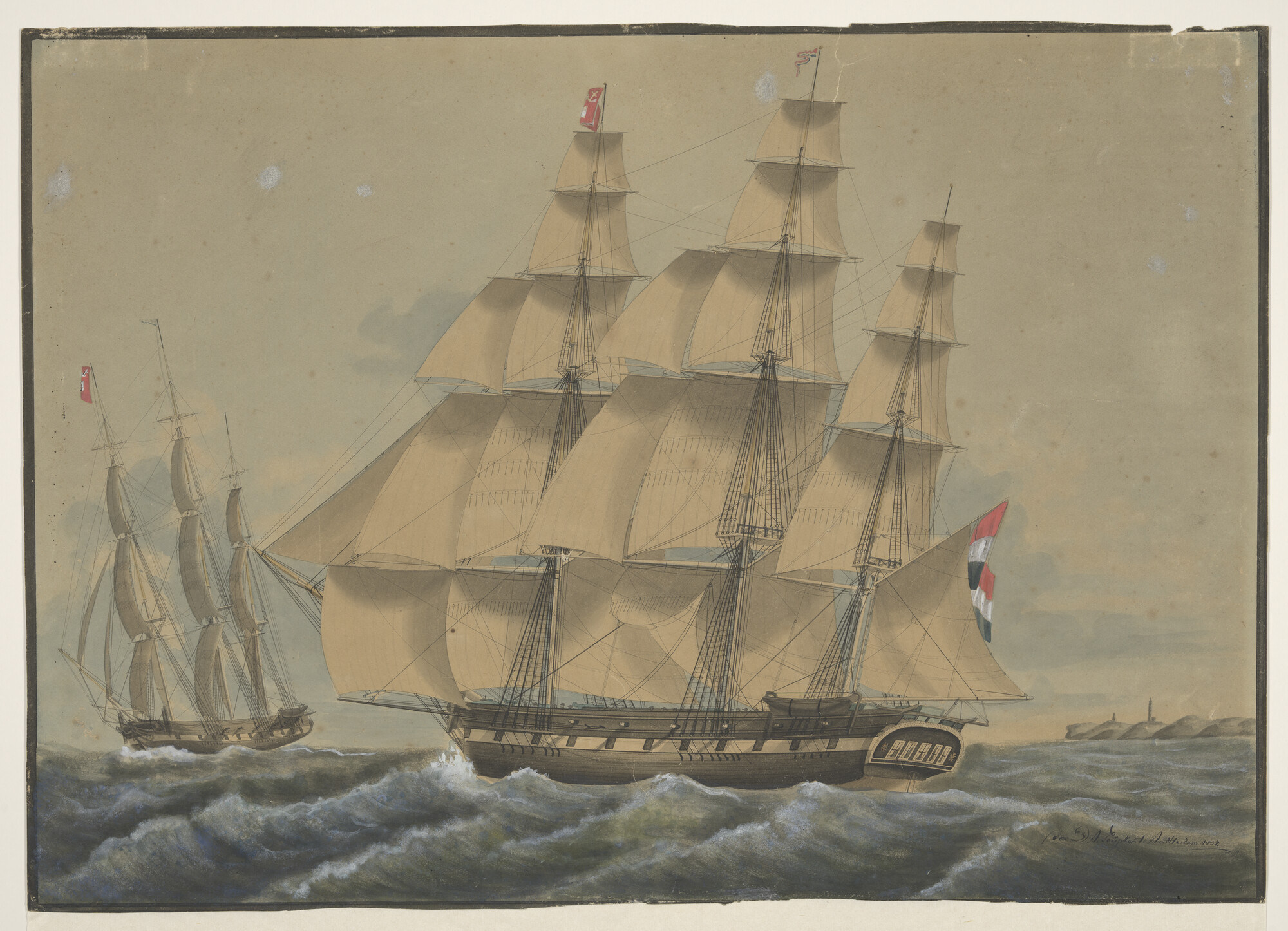 S.0135; Het fregatschip Zeemanshoop; tekening