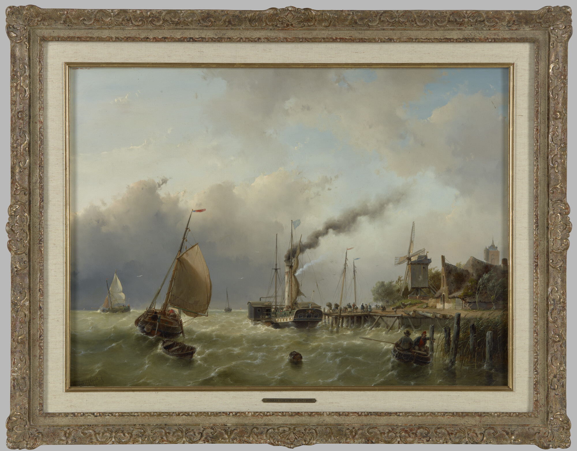 2016.0003; Een raderstoomschip in veerdienst aan een steiger; schilderij