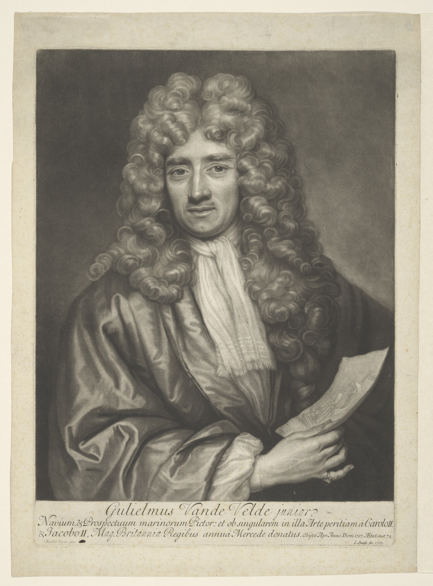 A.0484(01); Portret van Willem van de Velde de Jonge (1633-1707); prent