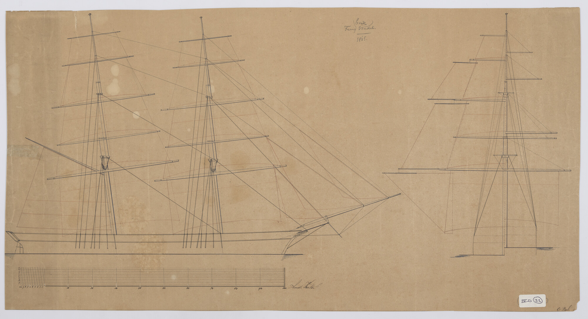 S.0674(01); Tuigplan van de brik 'Vondel'; technische tekening