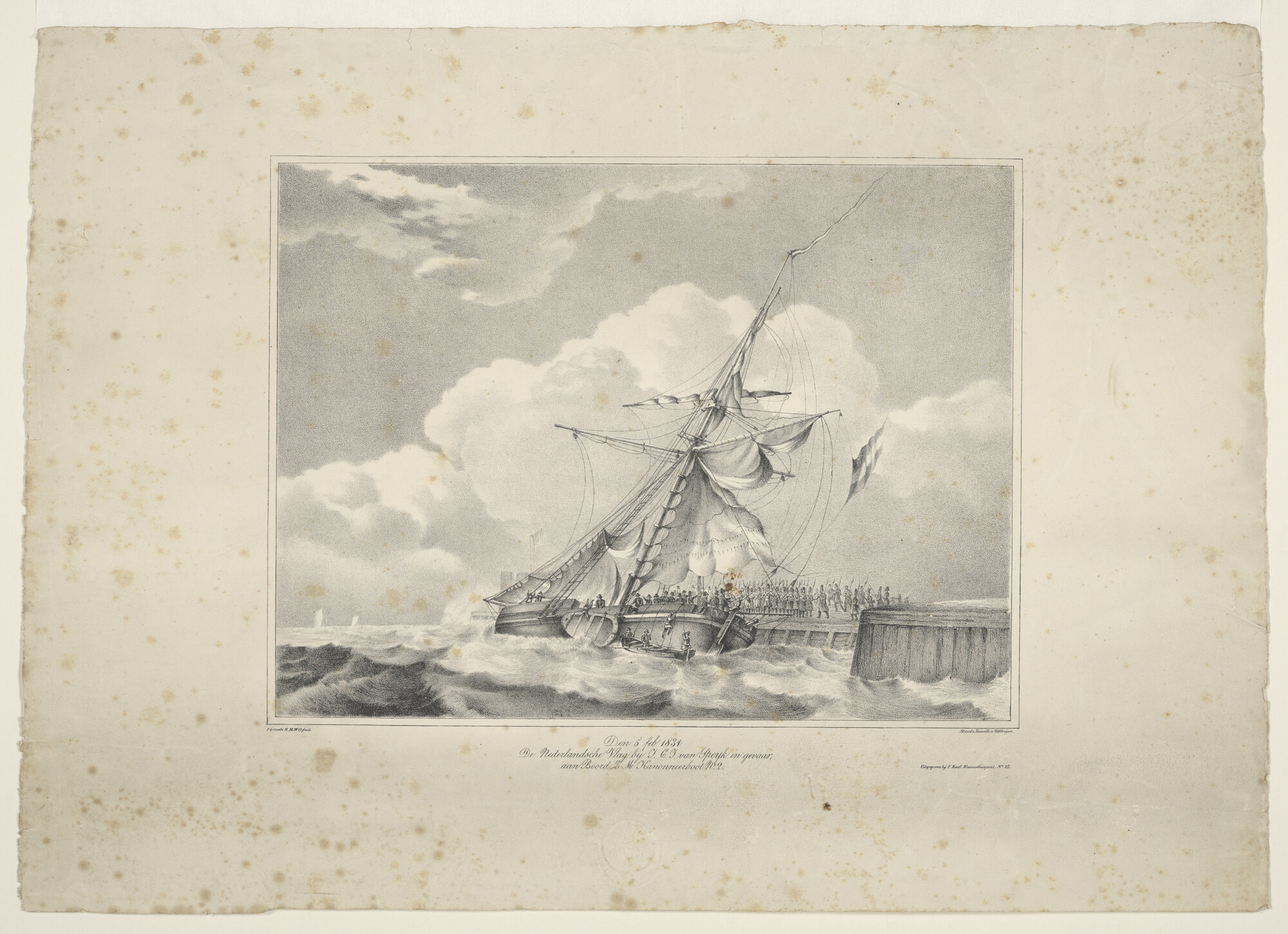 A.0964(01)47; De Nederlandse vlag bij J.C.J. van Speyk in gevaar; prent