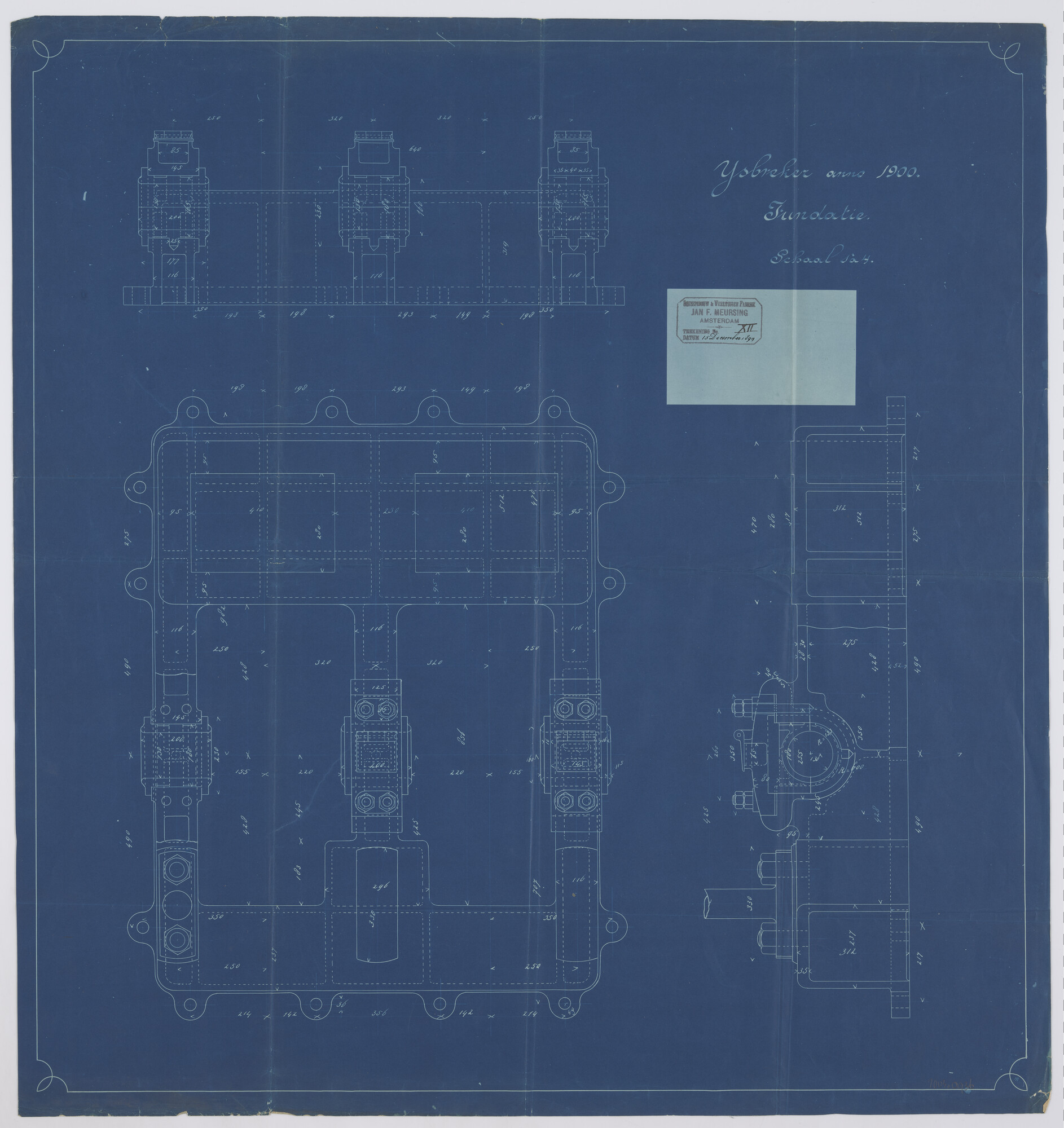 2003.0936; Constructietekening fundatie van de machine van de ijsbreker ss. Christiaan Brunings; constructietekening
