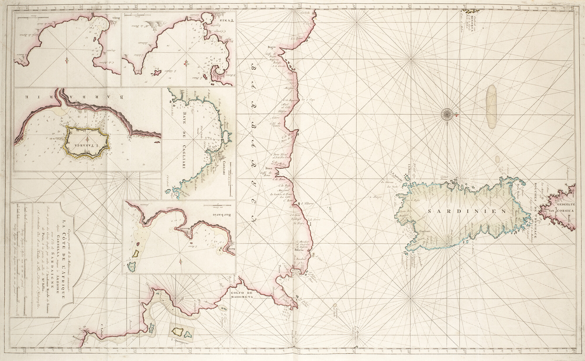 B.0032(109)3 [kaart 010]; Kaart van de Middellandse Zee met de kust van Noord-Afrika met het eiland Sardinië; kaart