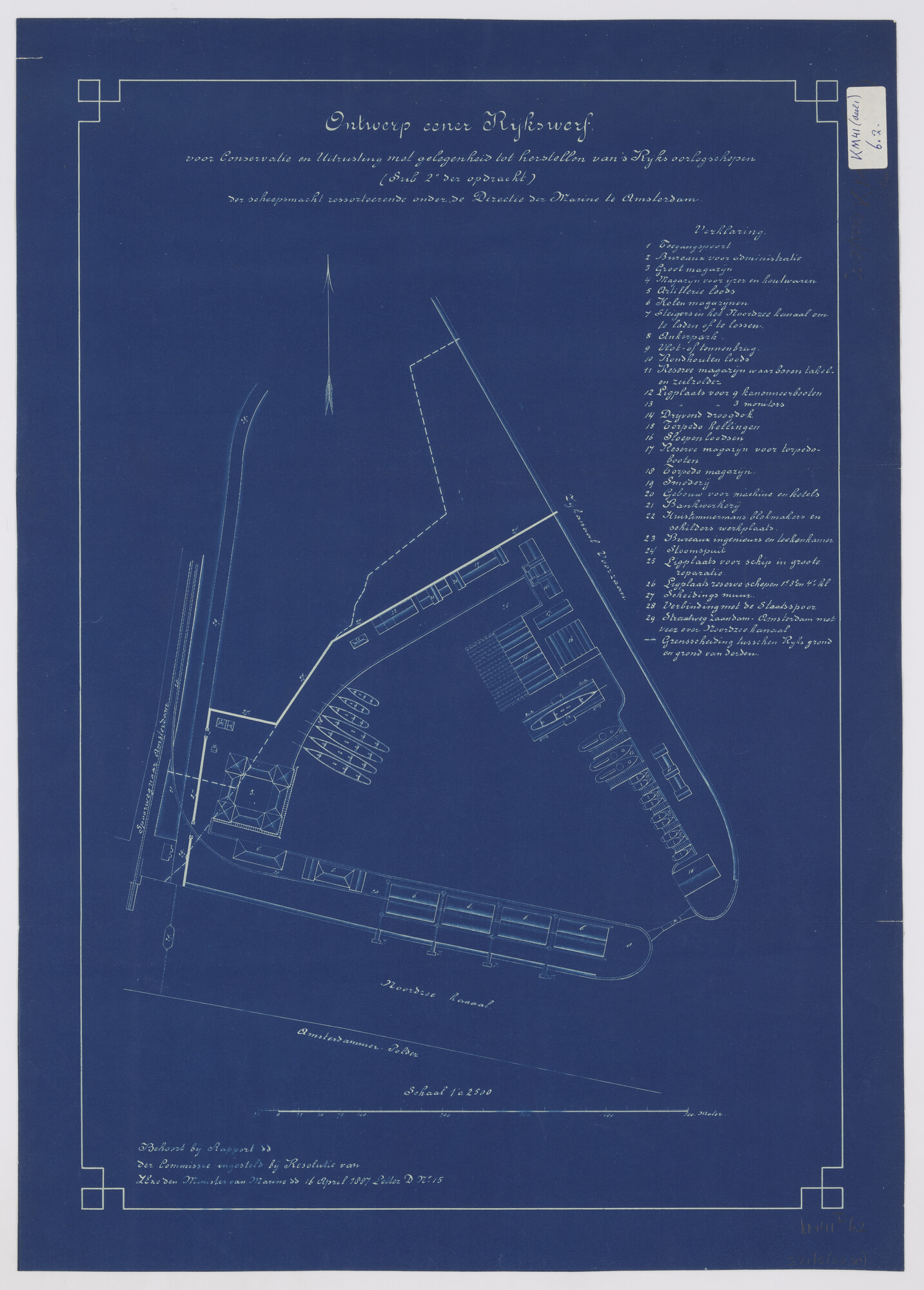 S.2175(5230); Ontwerp voor een nieuwe Rijkswerf te Amsterdam nabij de Hembrug (1887); technische tekening